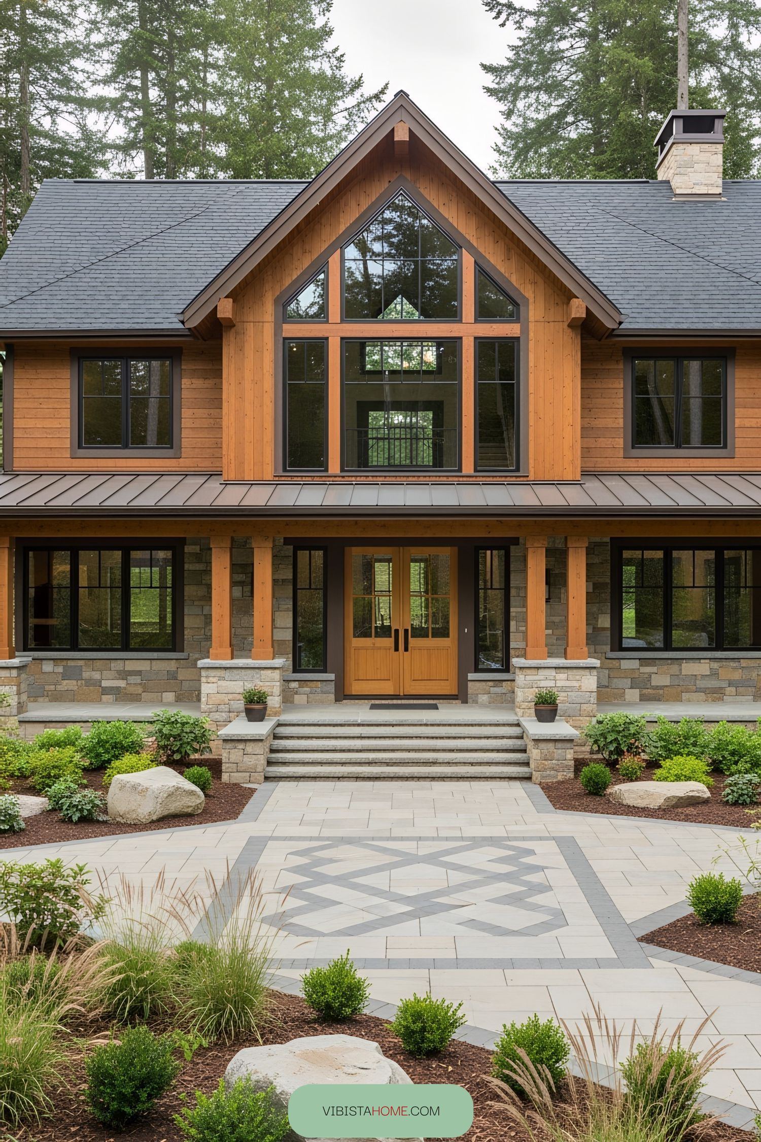 Rustic house with timber and large windows