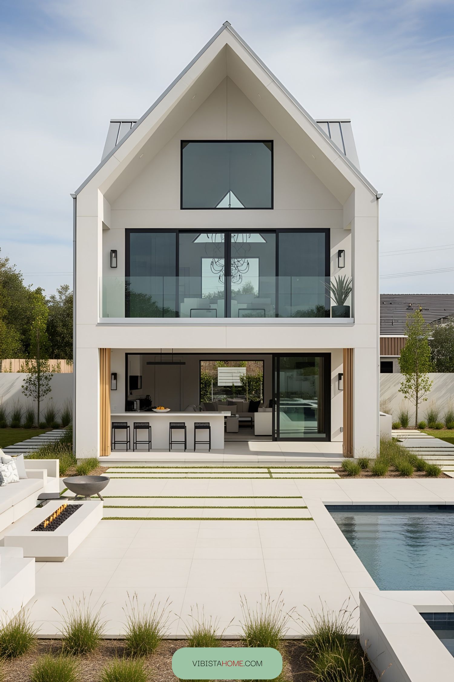 Contemporary barn house with pool and patio