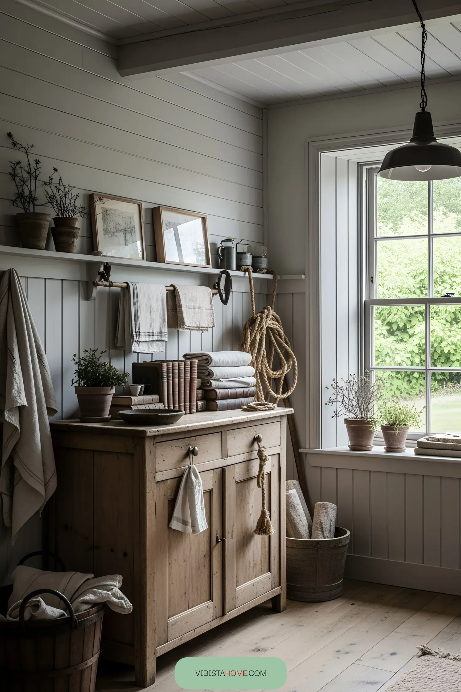 Rustic wooden cupboard with cozy decor