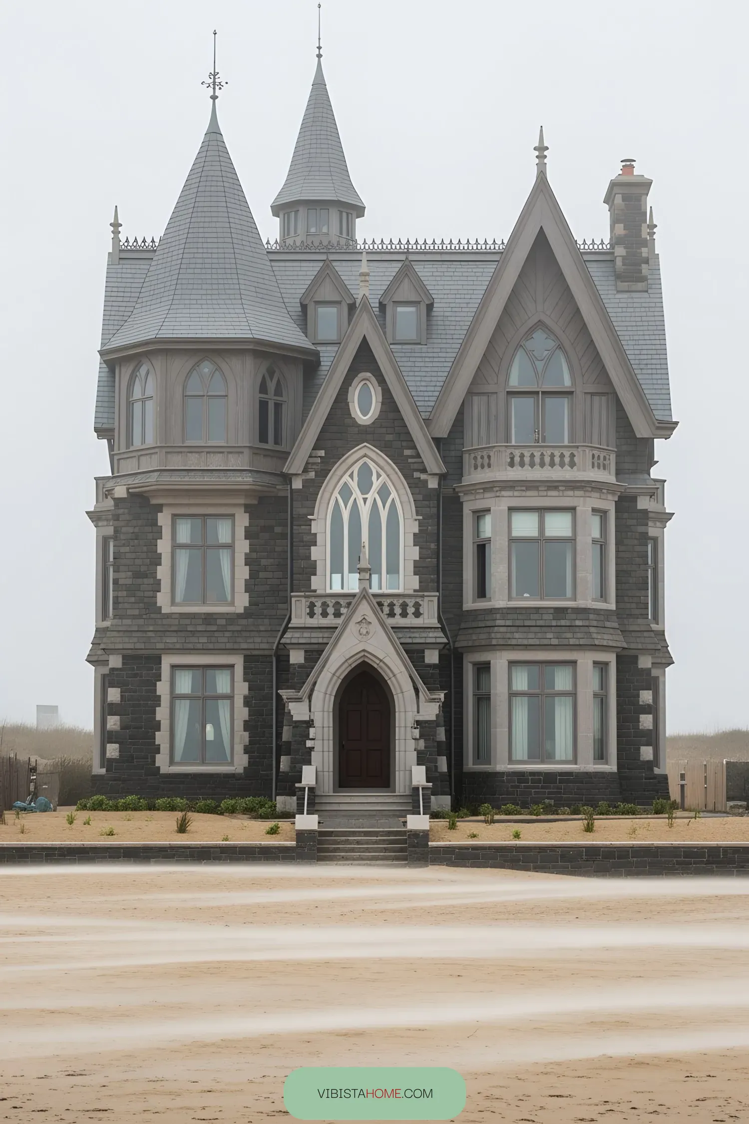 Gothic house with towers by the beach