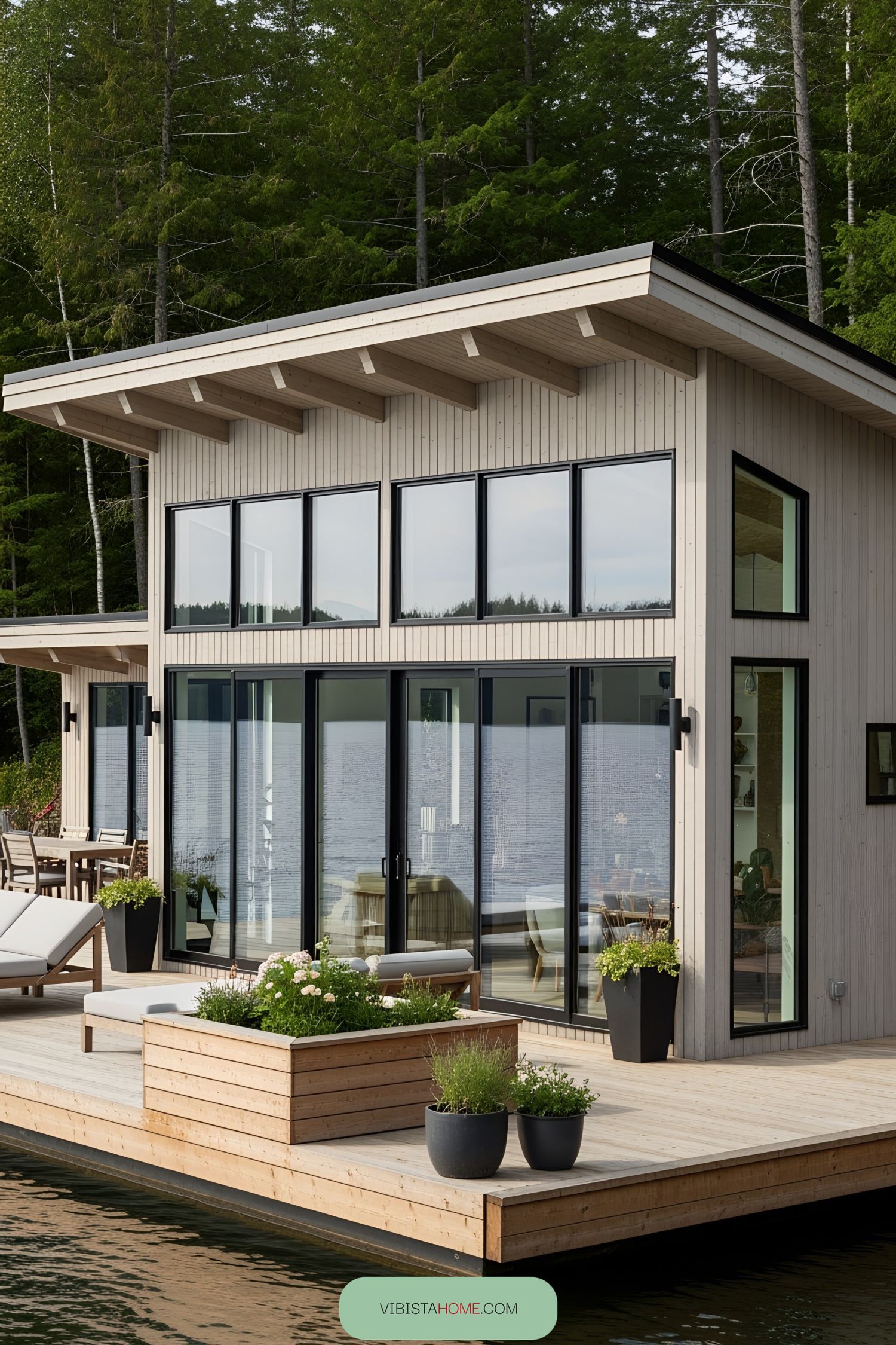 Stylish house floating on a lake