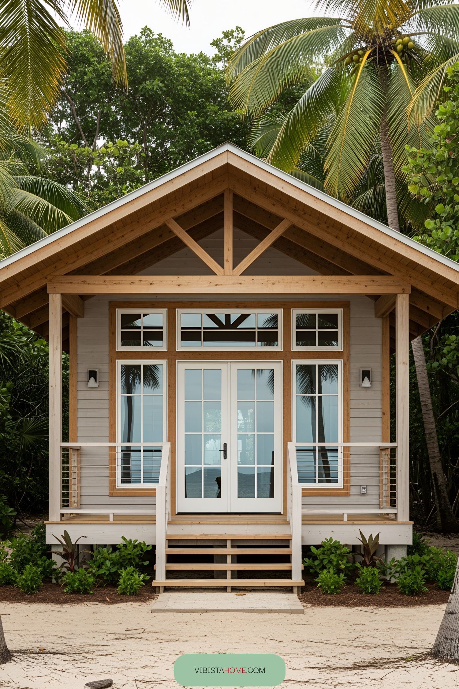 Small beach house with wooden accents