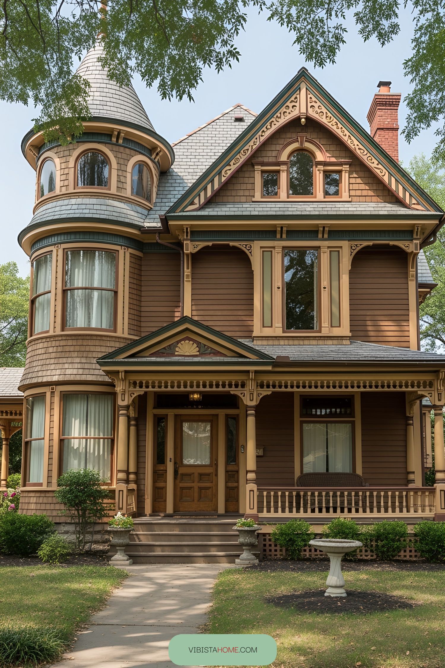 Classic Victorian home with intricate details and a turret