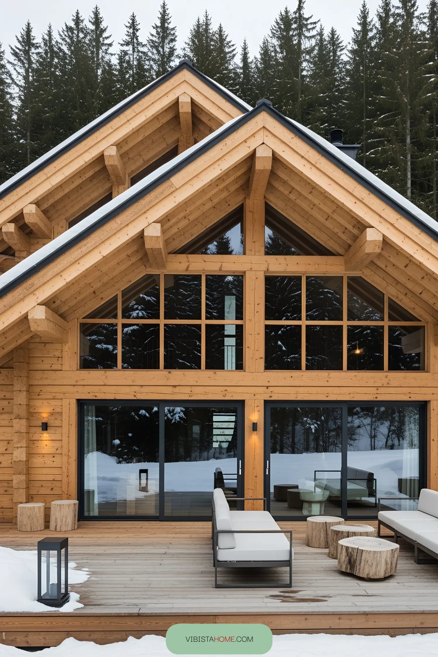 Wooden chalet with snowy surroundings