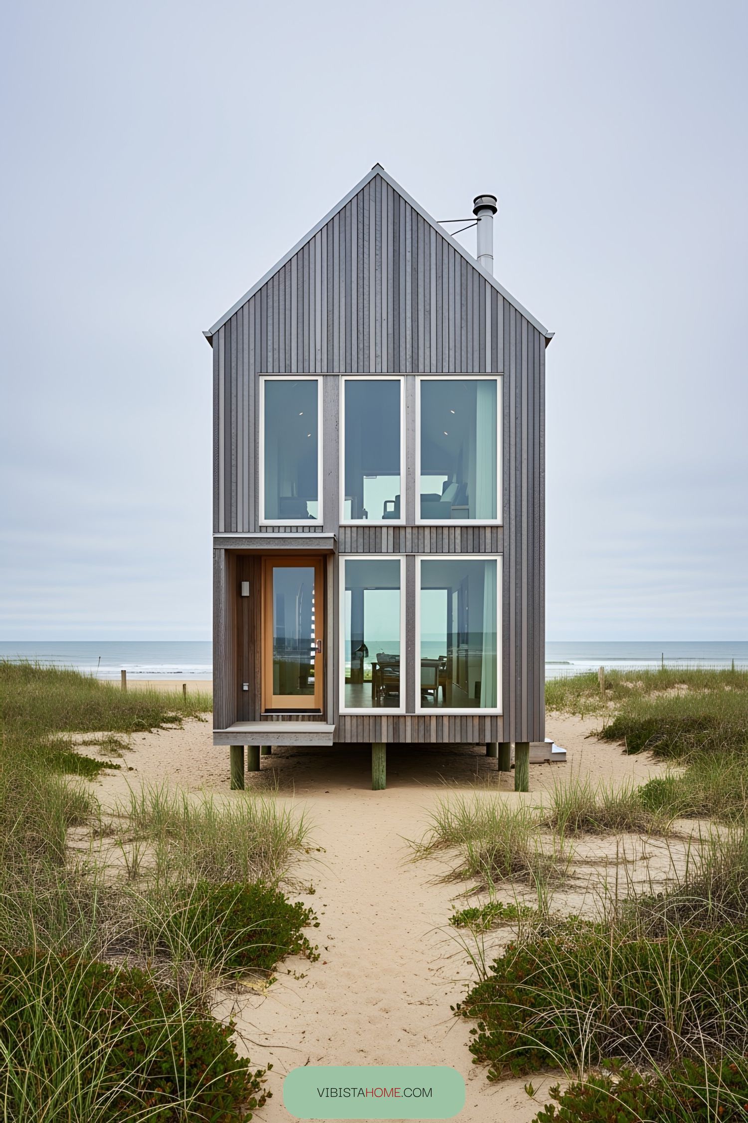 Beach house with large windows overlooking the sea