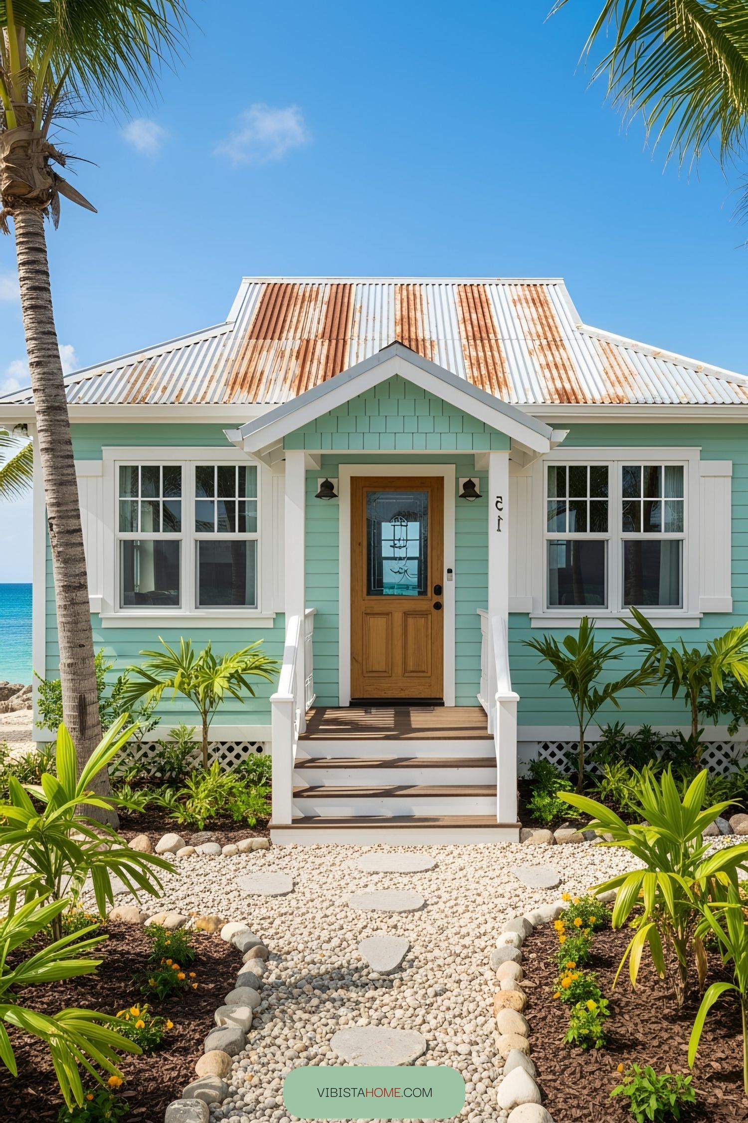 Coastal bungalow with lush garden and ocean view