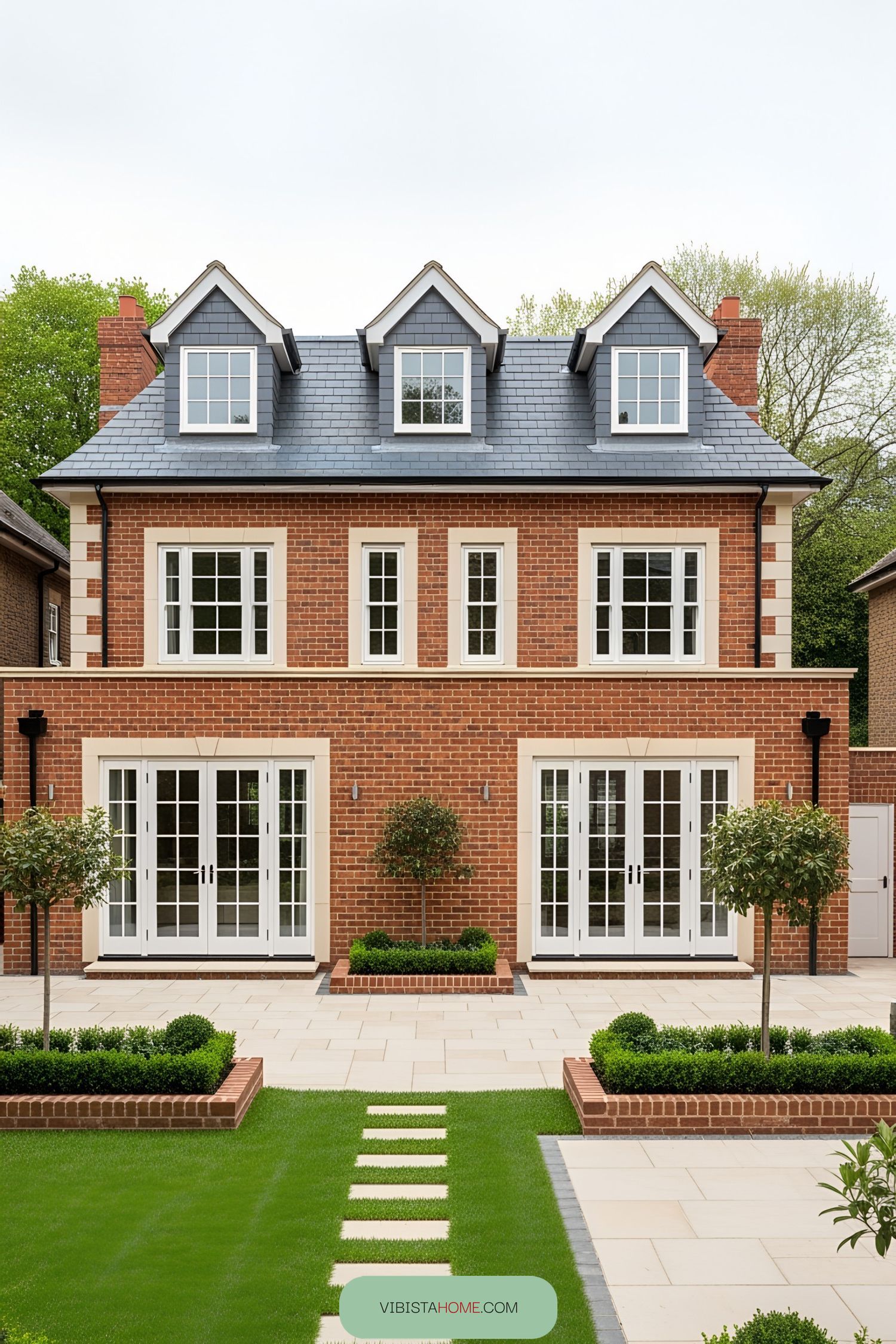 Victorian terrace with red brick and large windows