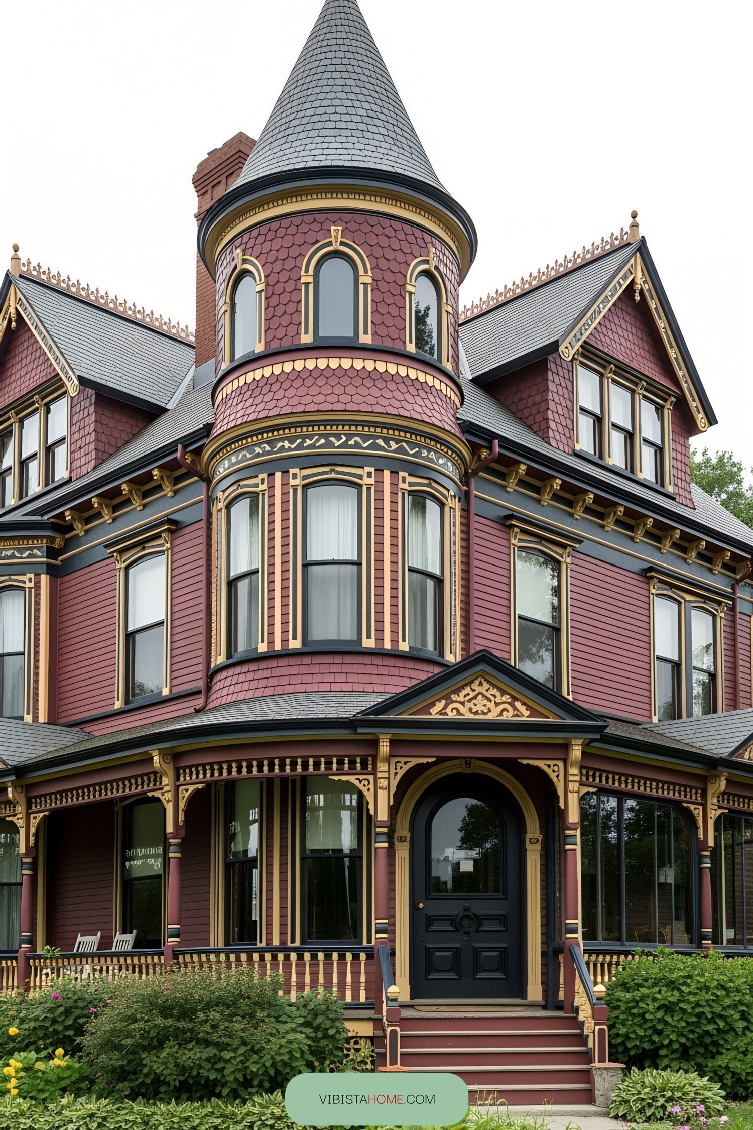 Victorian house with a prominent turret and intricate detailing