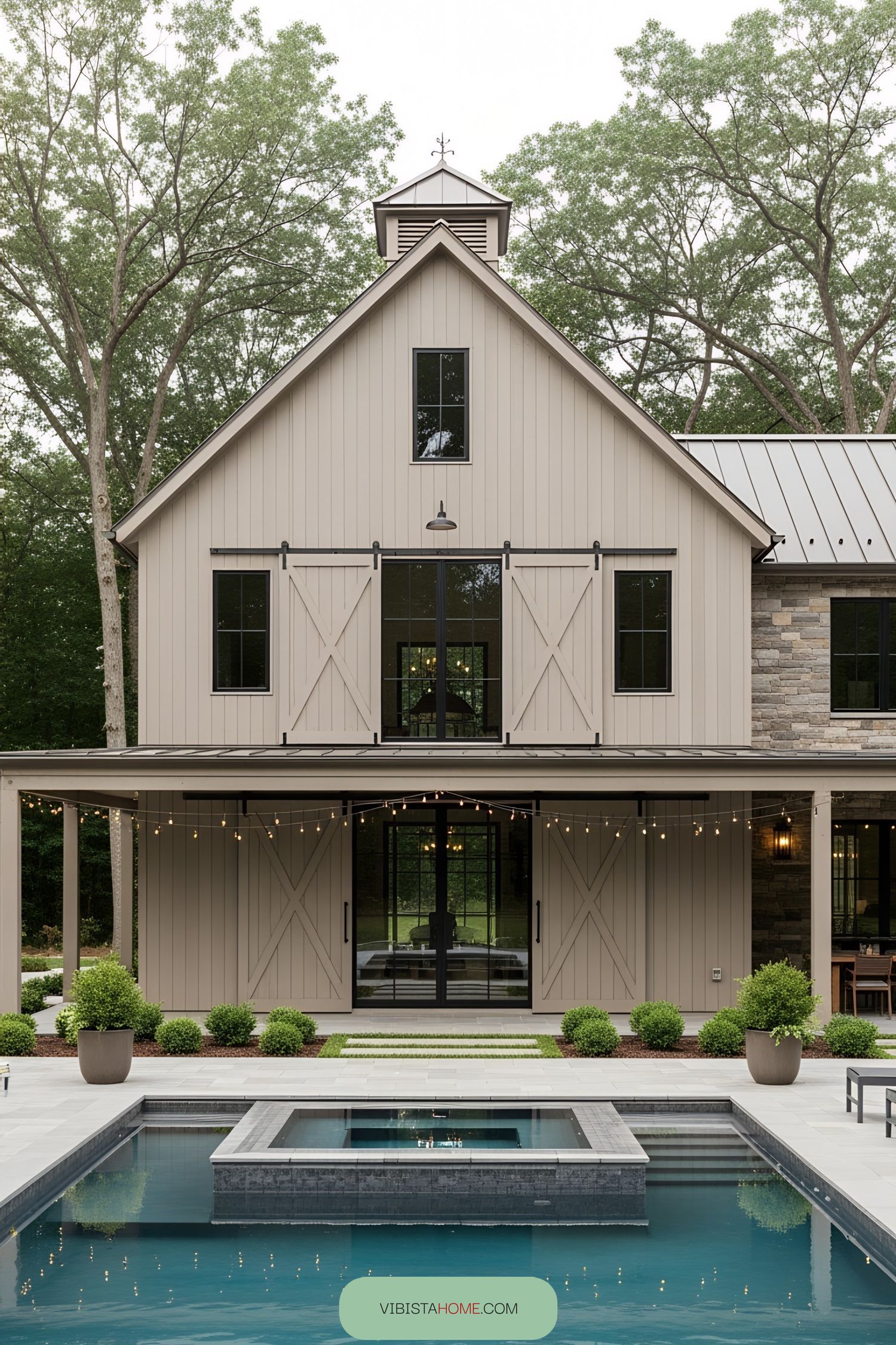 Charming barn-style house with pool and greenery