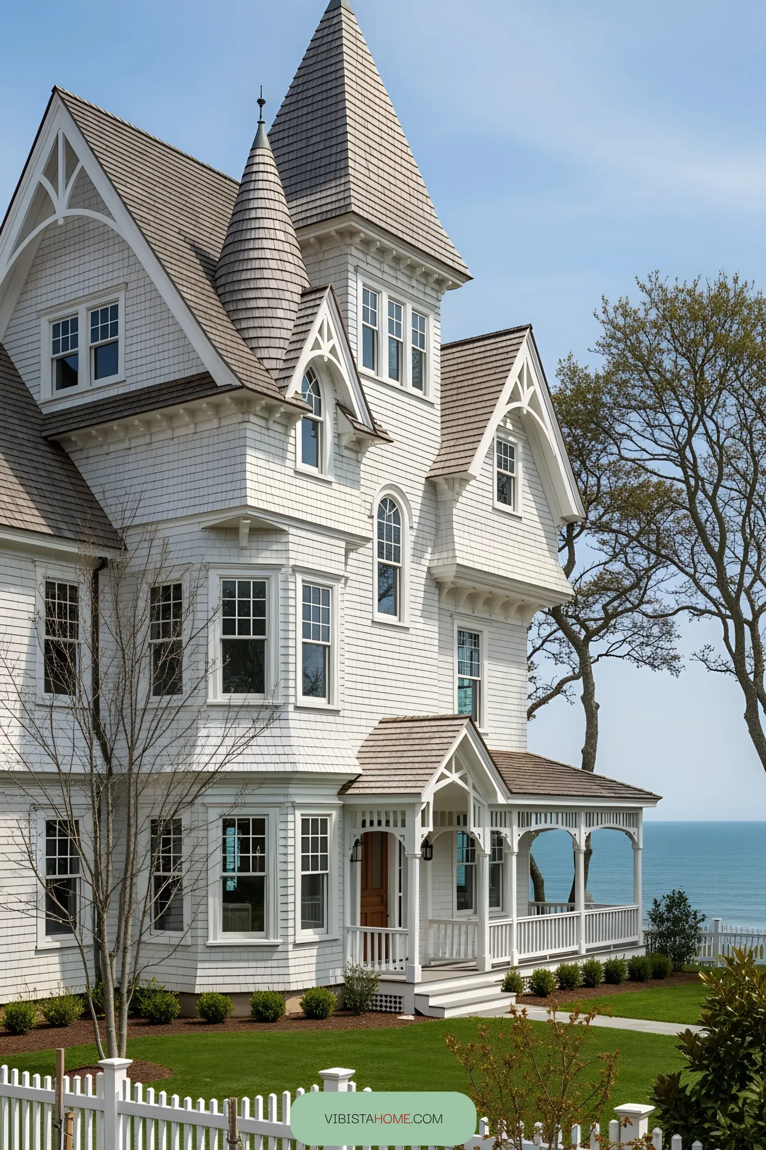 Coastal house with Gothic architecture and scenic sea view