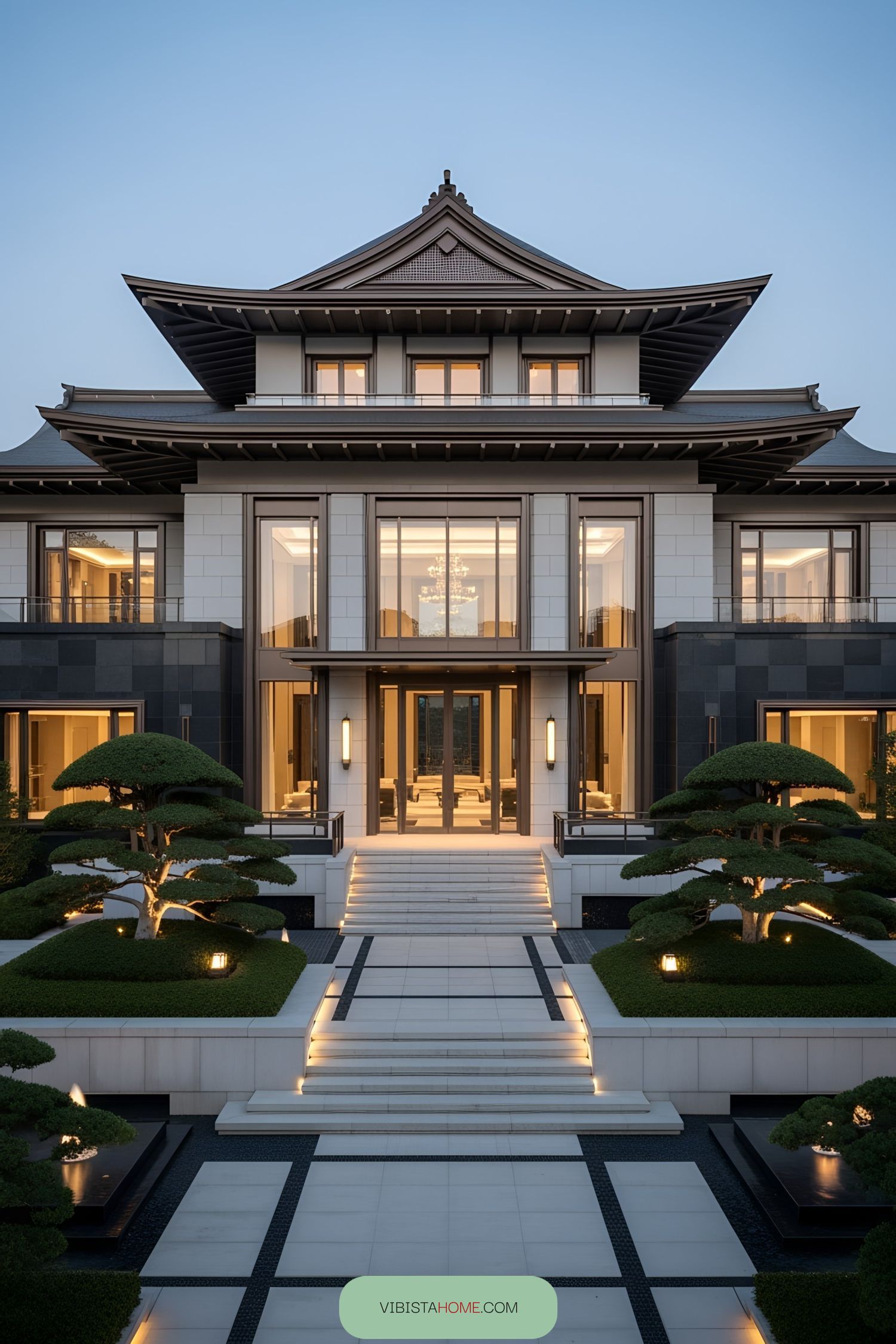 Luxury Japanese house with traditional roof design