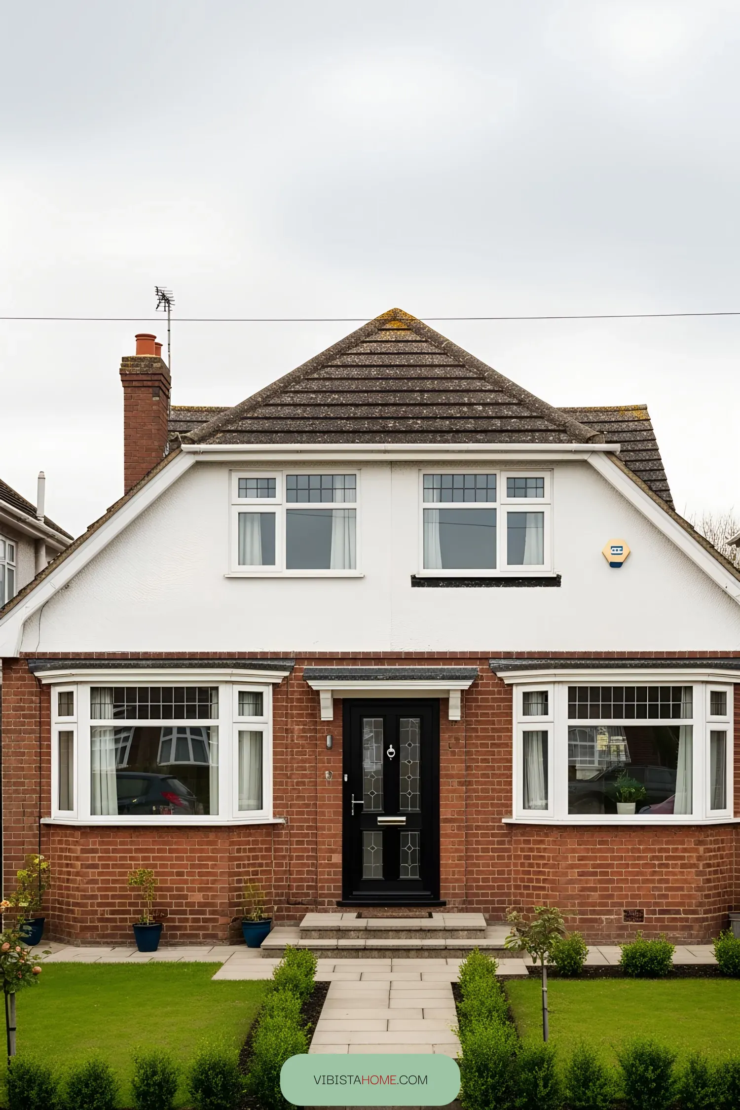 Classic brick bungalow with white accents