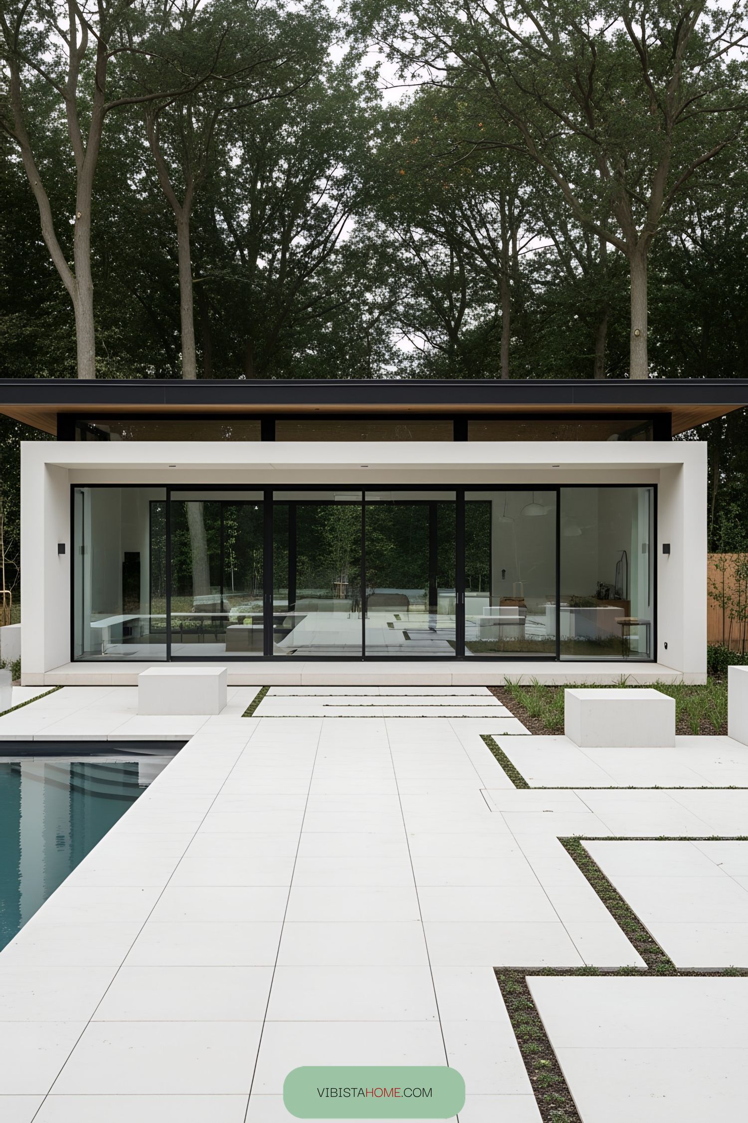Modern, Minimalist Pool House with Glass Doors
