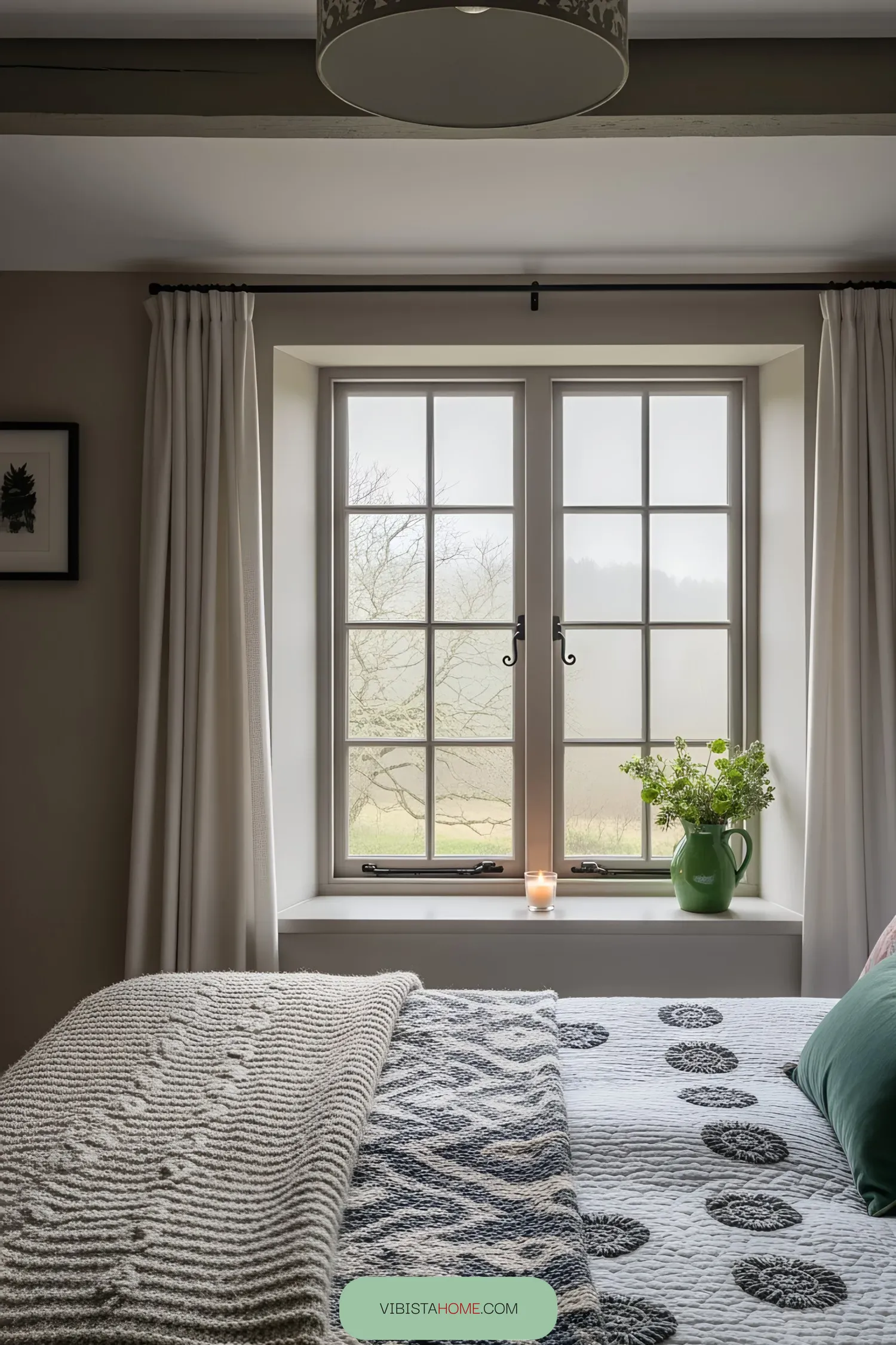 Cozy bedroom with large window view