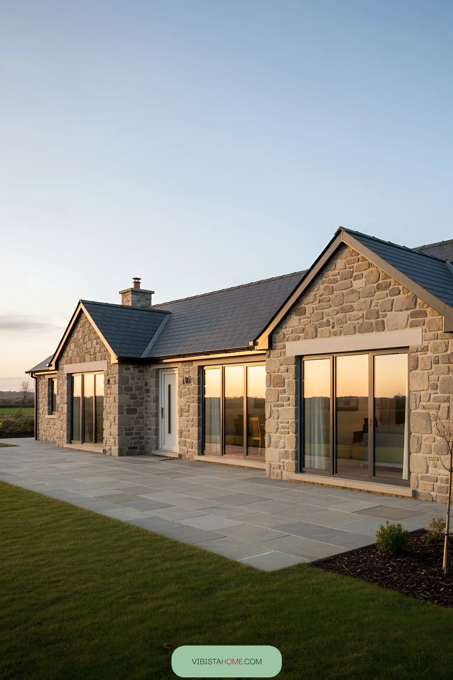 Irish bungalow with stone facade and large windows