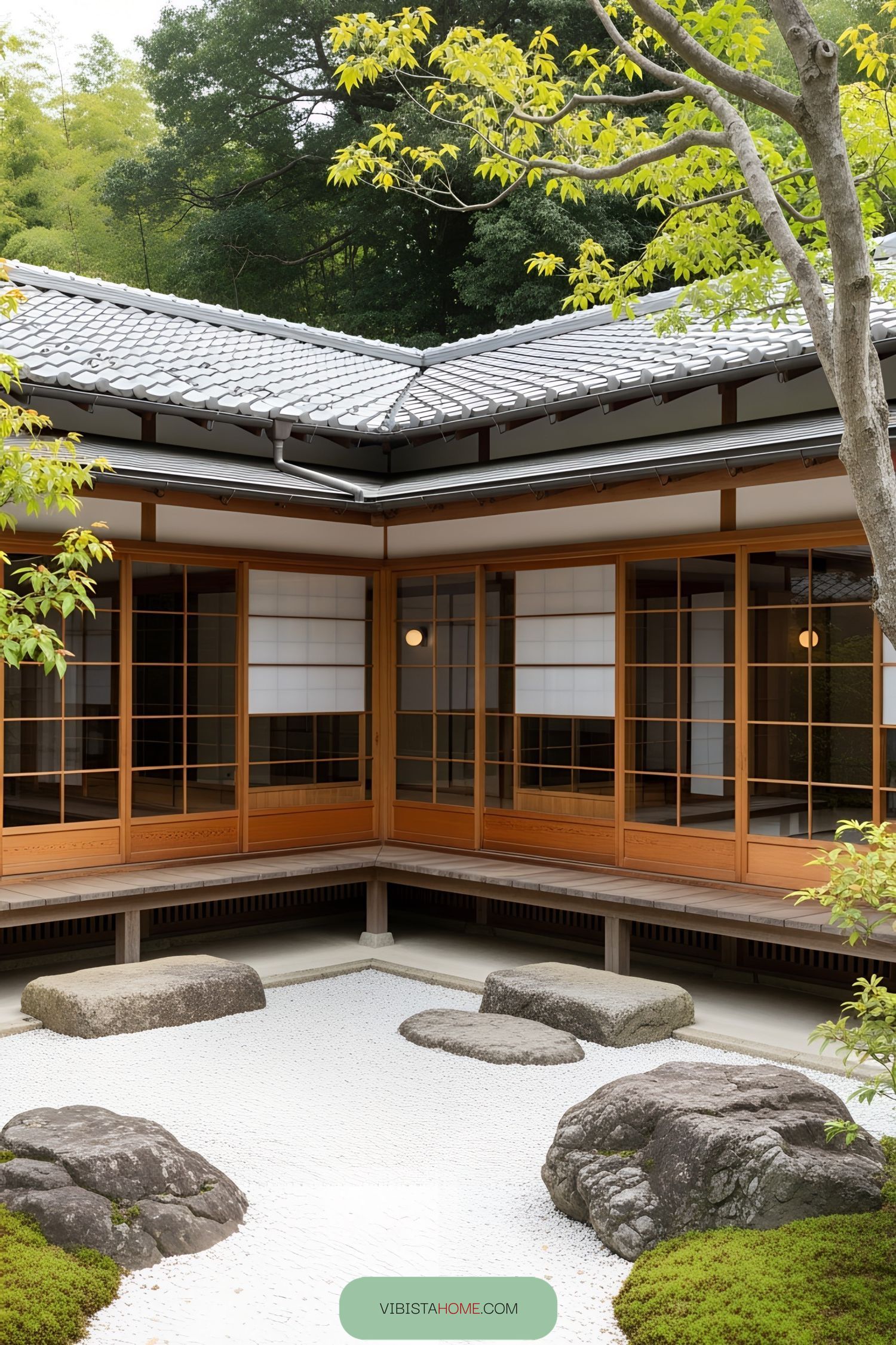 Traditional Japanese house with a tranquil courtyard