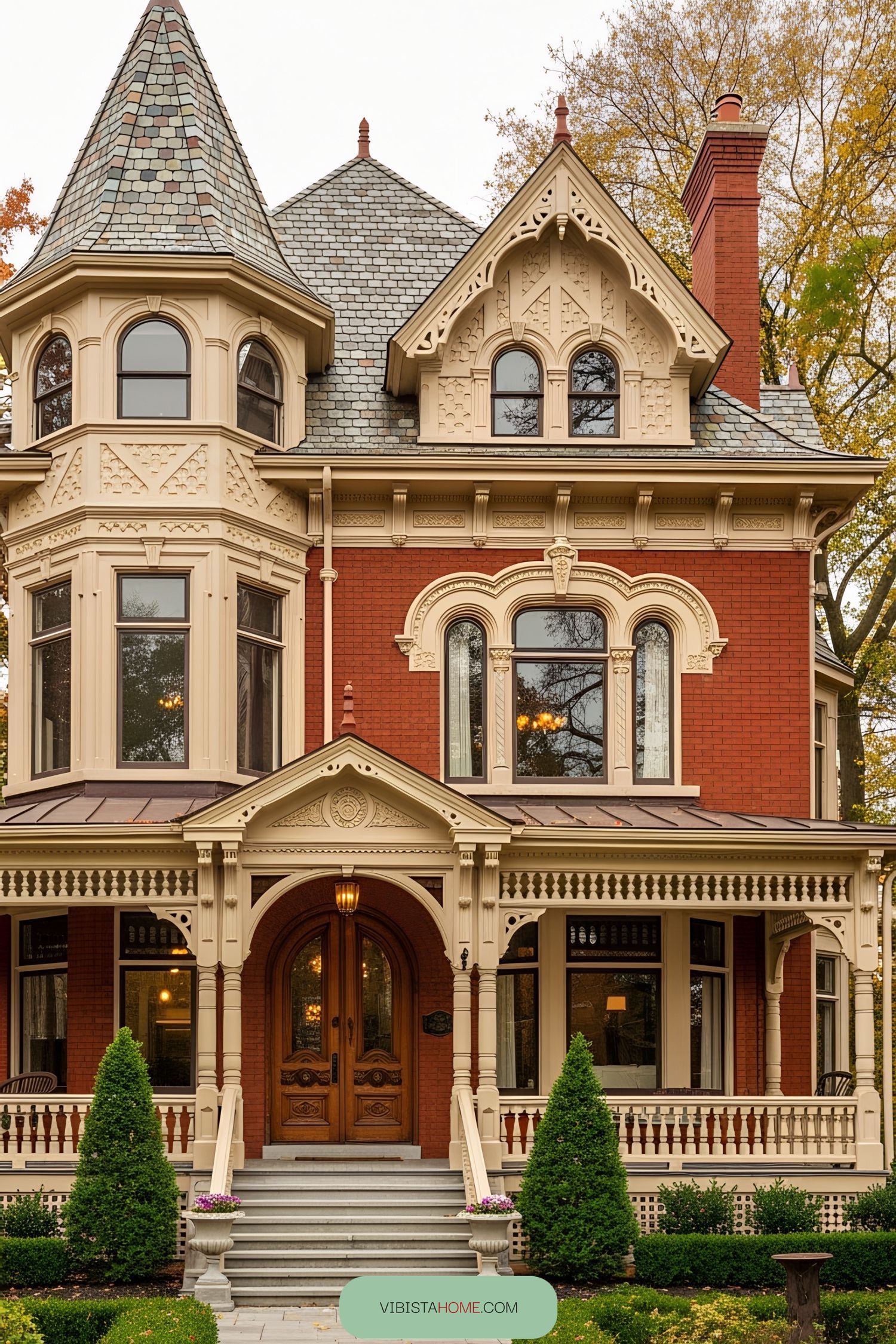 Victorian house with ornate details and a turret