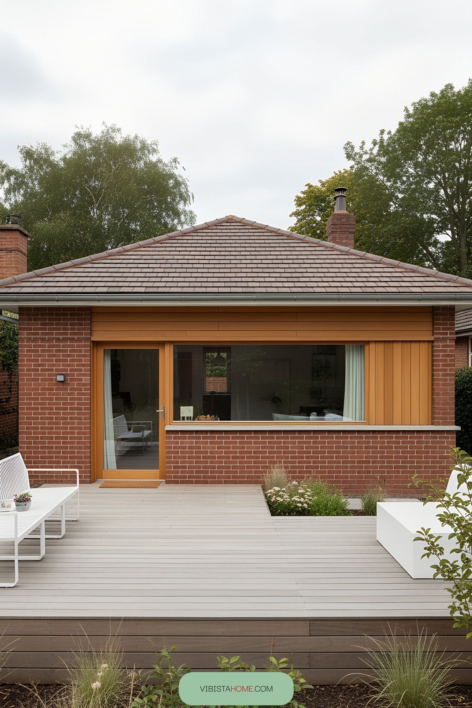 Red brick bungalow with a tiled roof