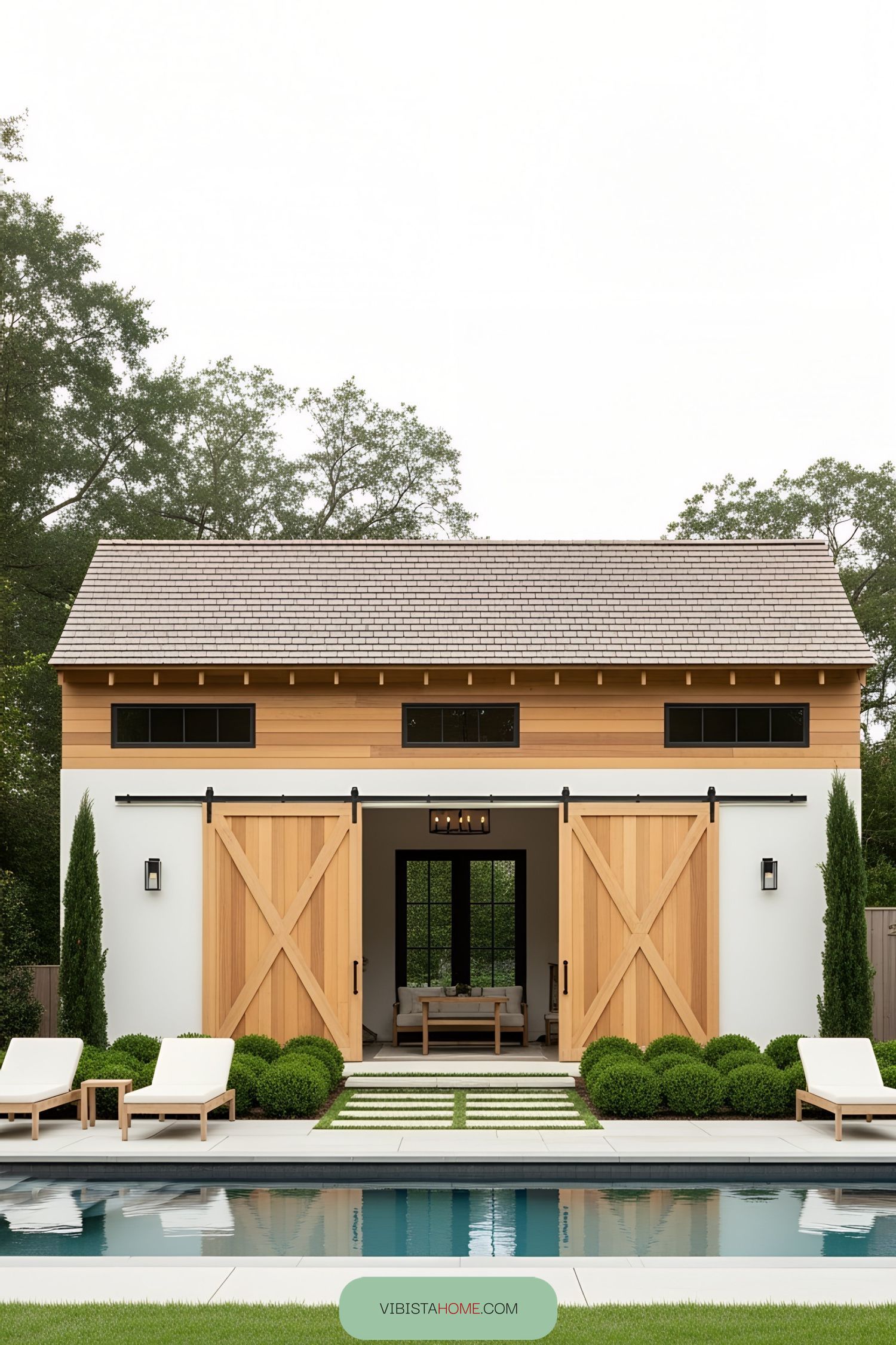 Contemporary barn with poolside charm