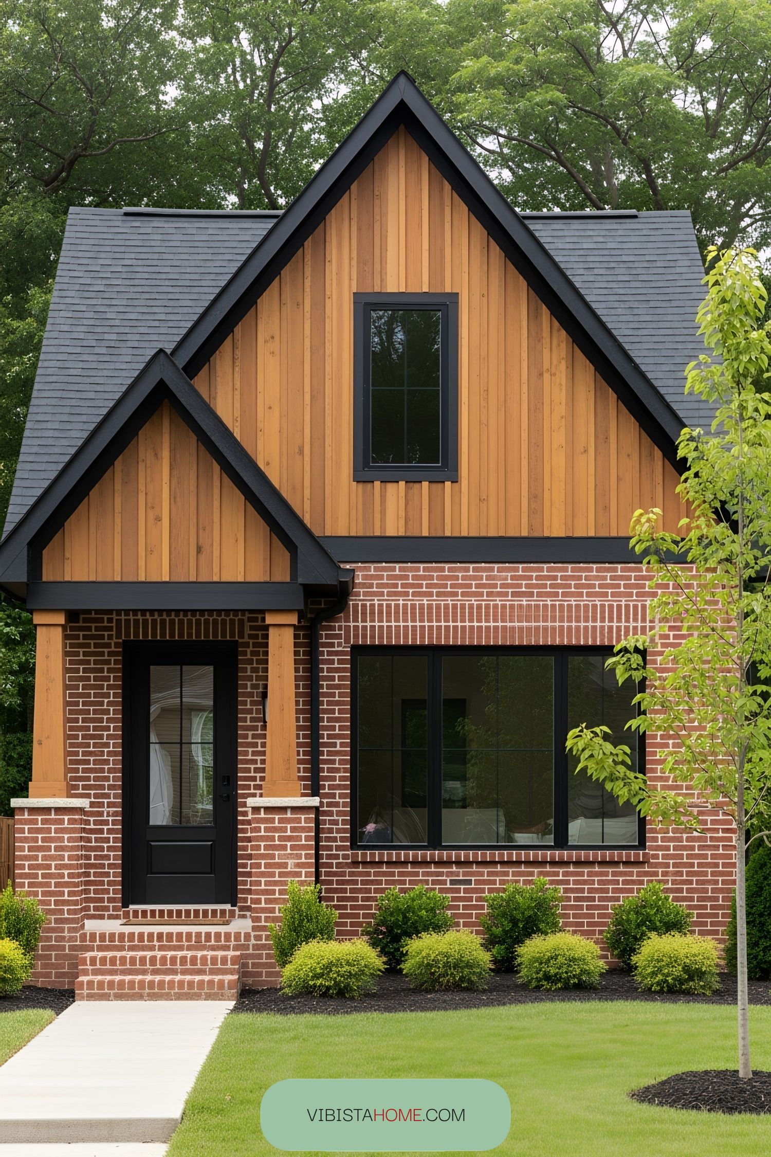 Cute cottage with brick and wood facade