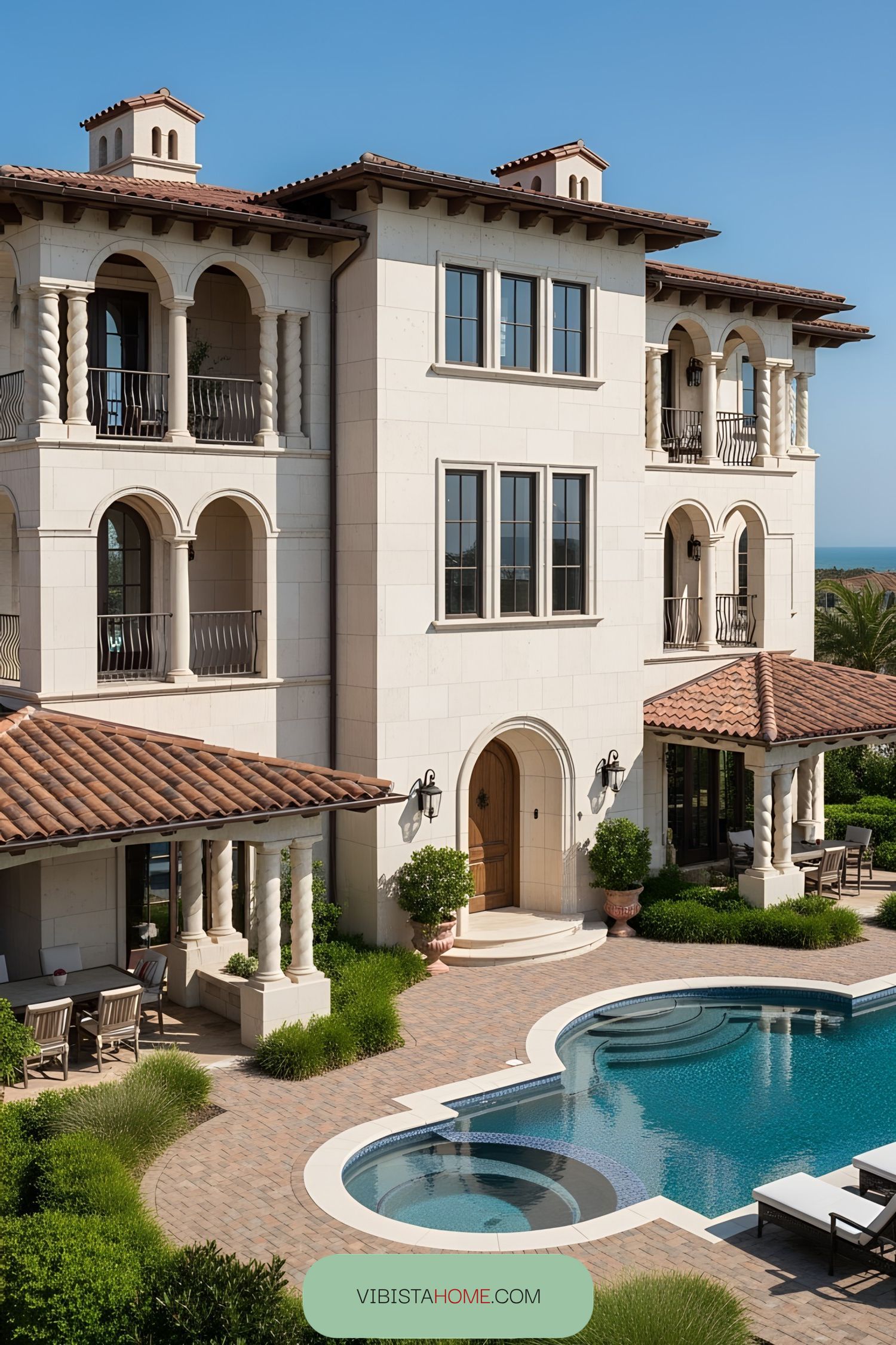 Tuscan coastal villa with a pool and balconies