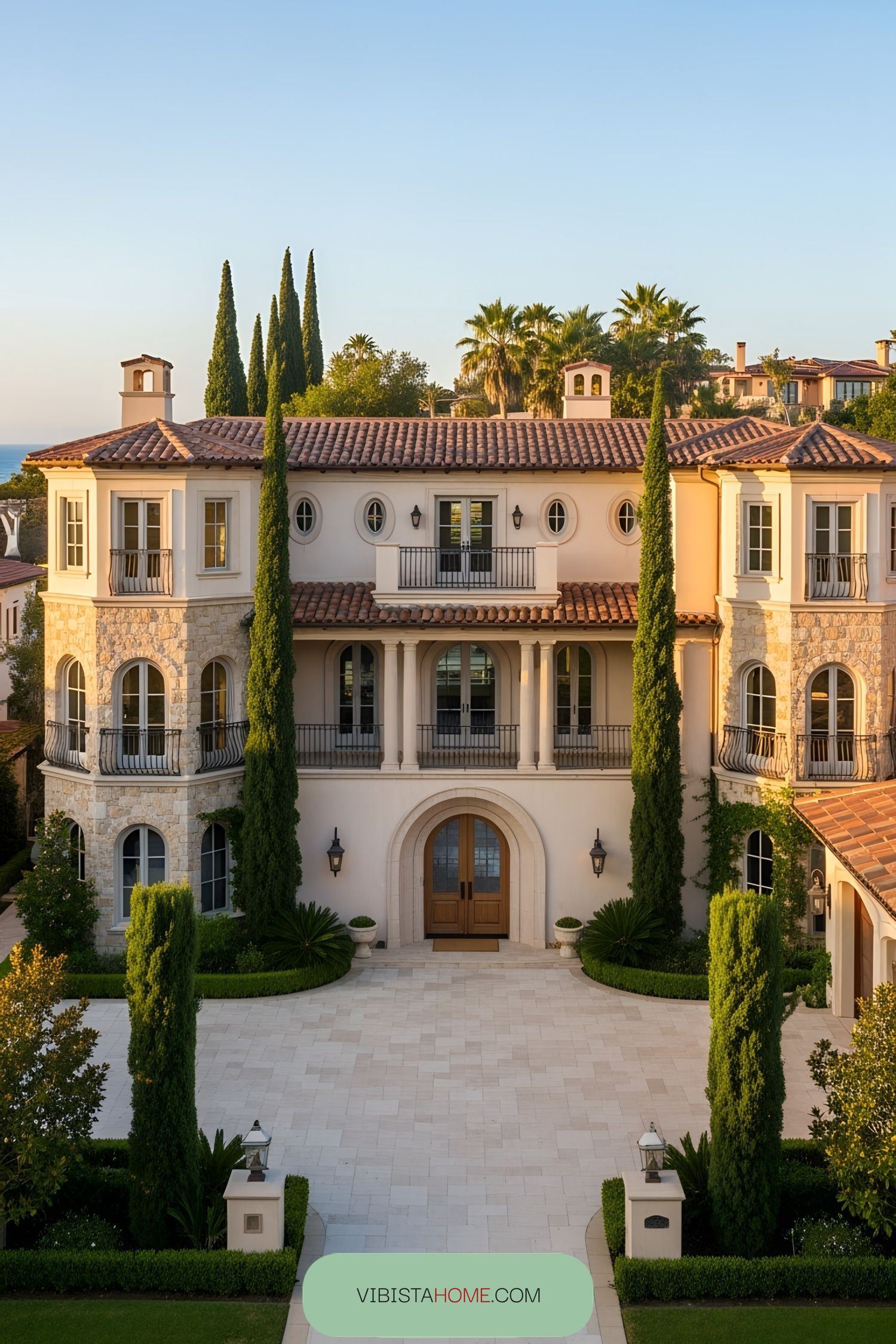 Grand beachfront Tuscan house with lush greenery