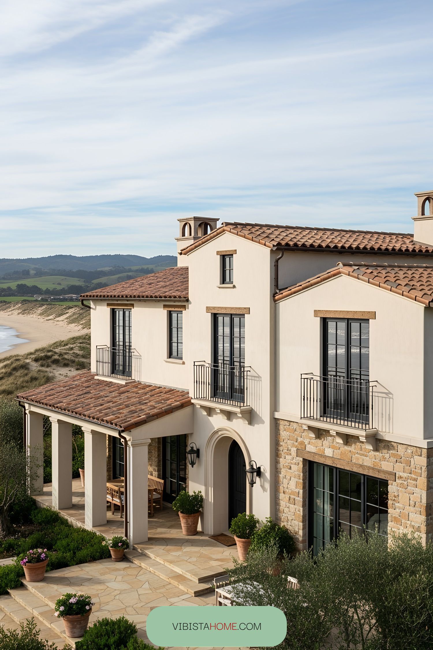 Tuscan villa overlooking a sandy beach
