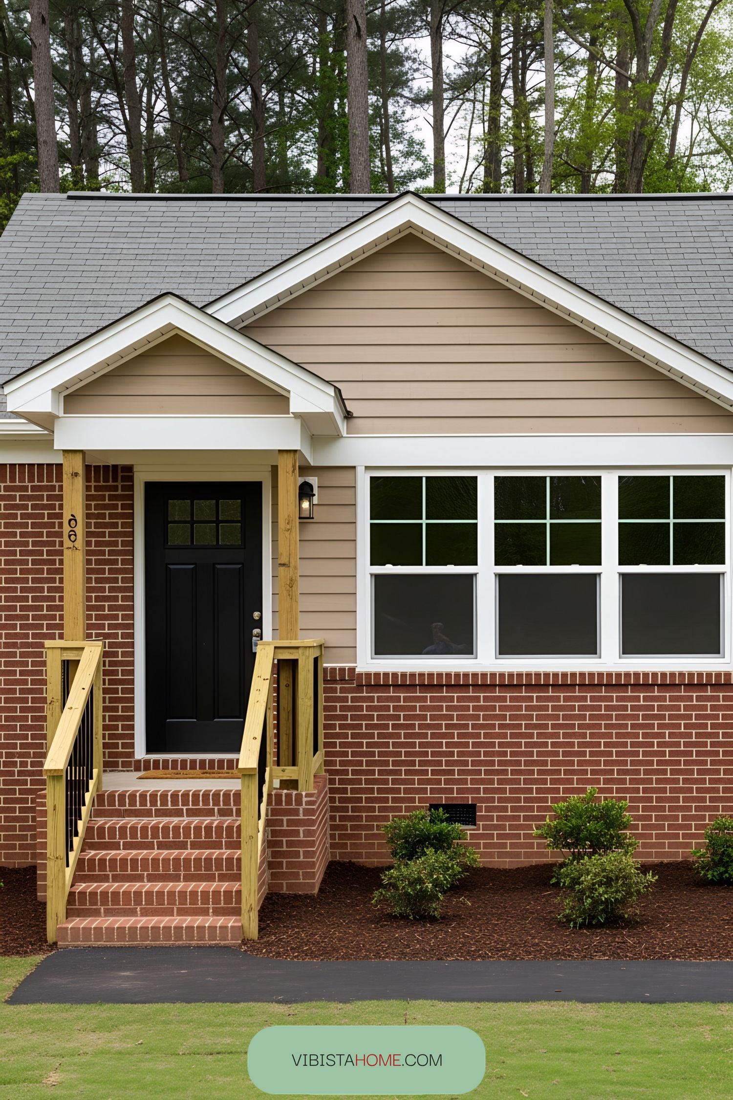Cottage with dual brick and wood exterior