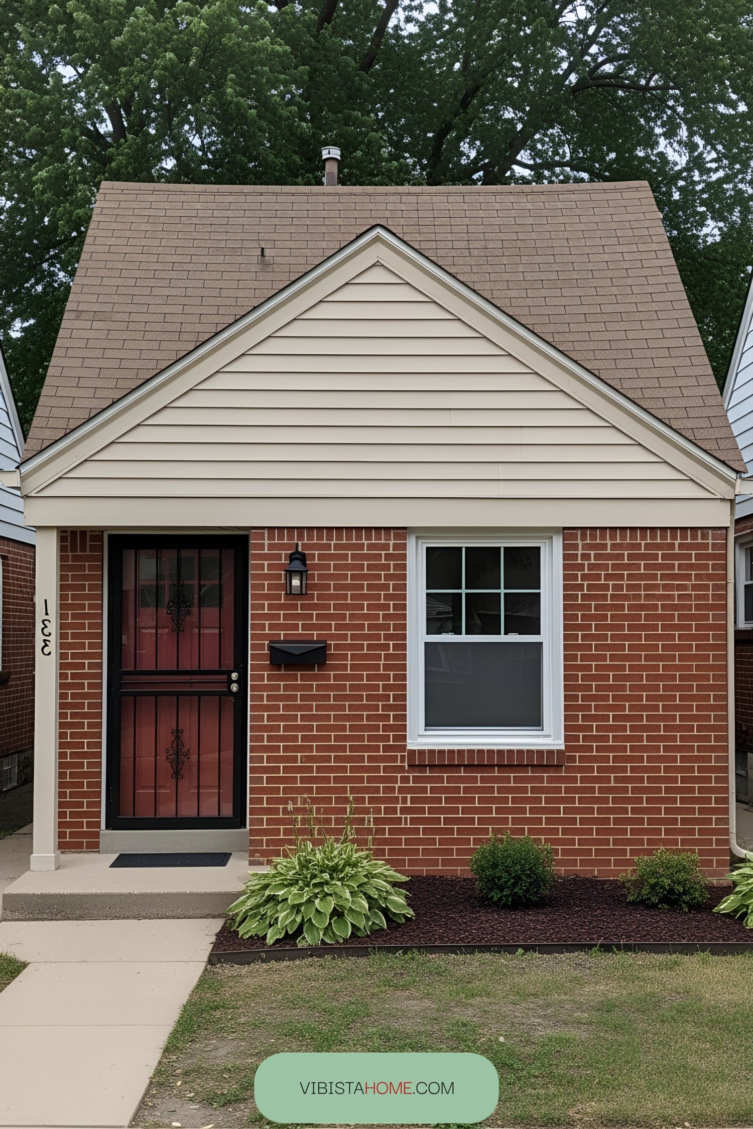 Quaint small cottage with brick and wood sidings