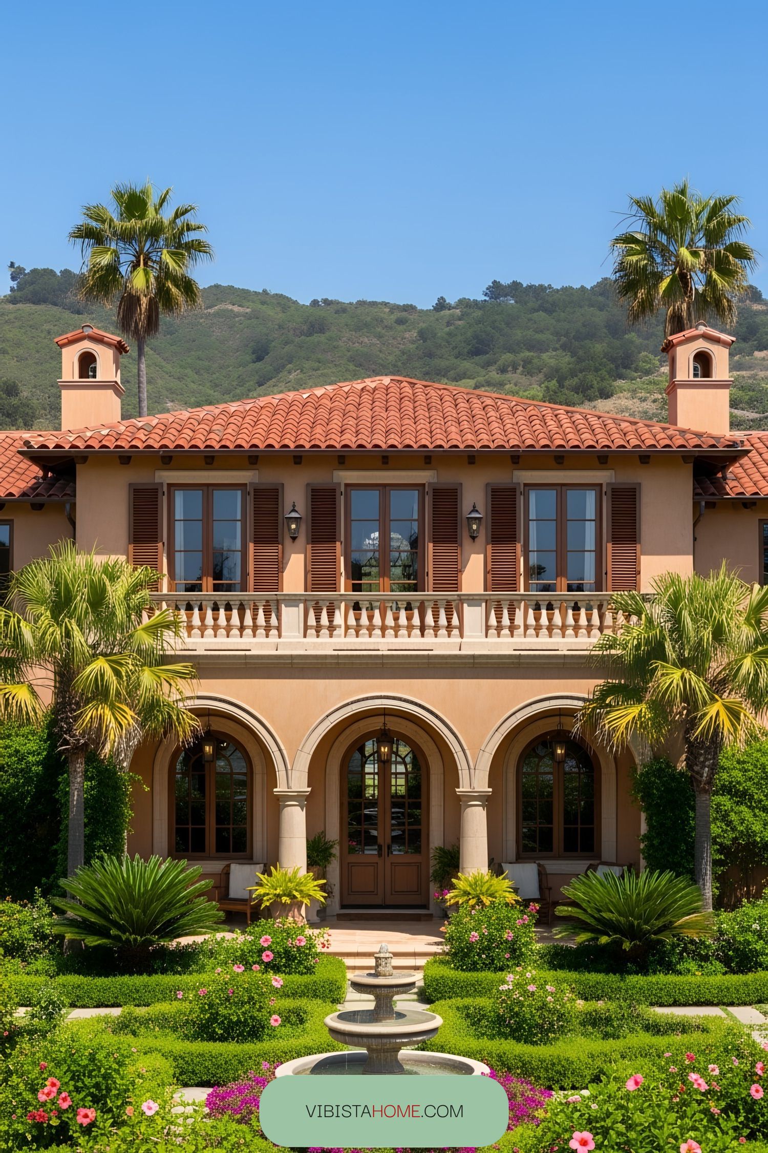 Elegant Mediterranean-style Tuscan house with arches and garden