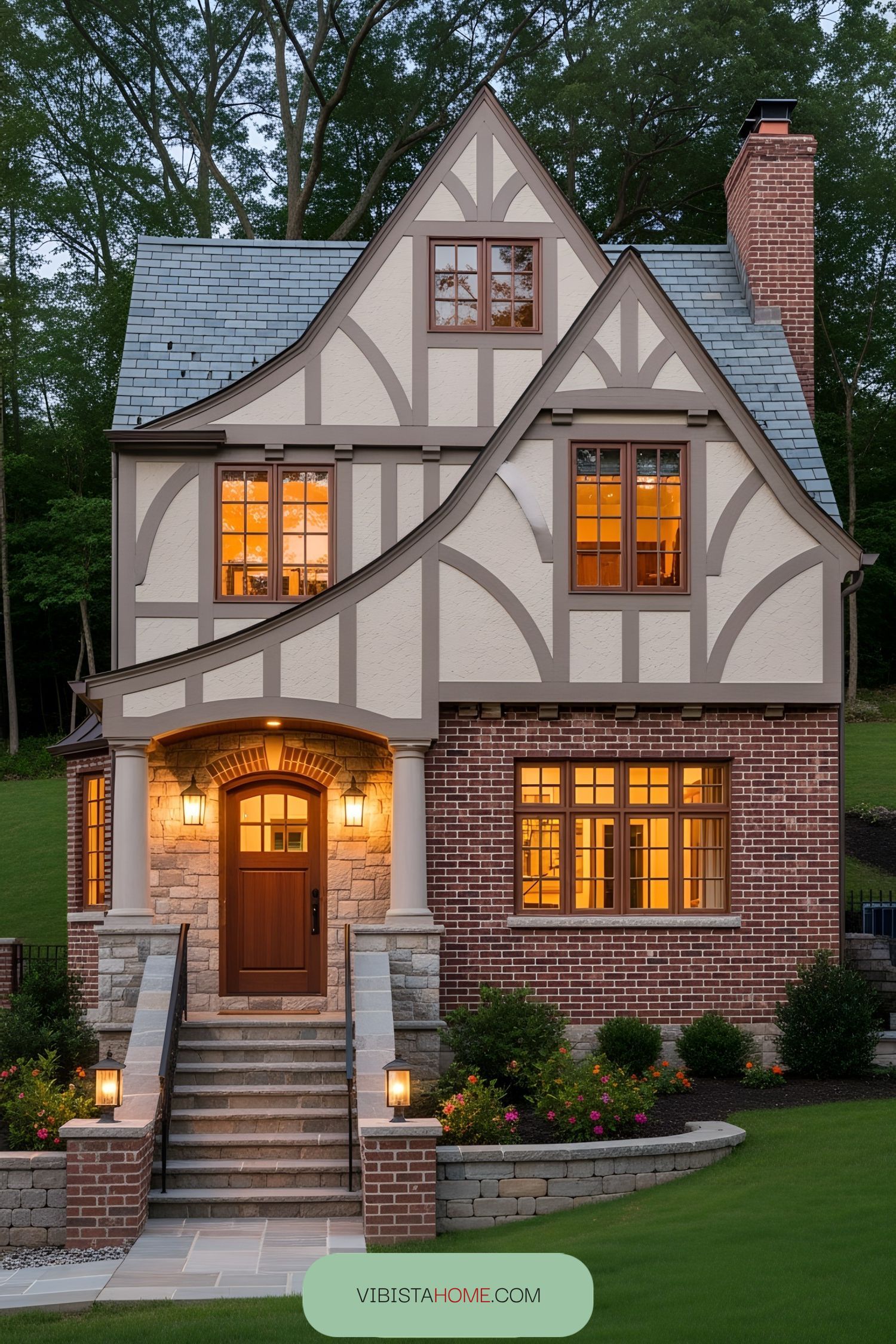 Compact cottage with brick base and timber accents