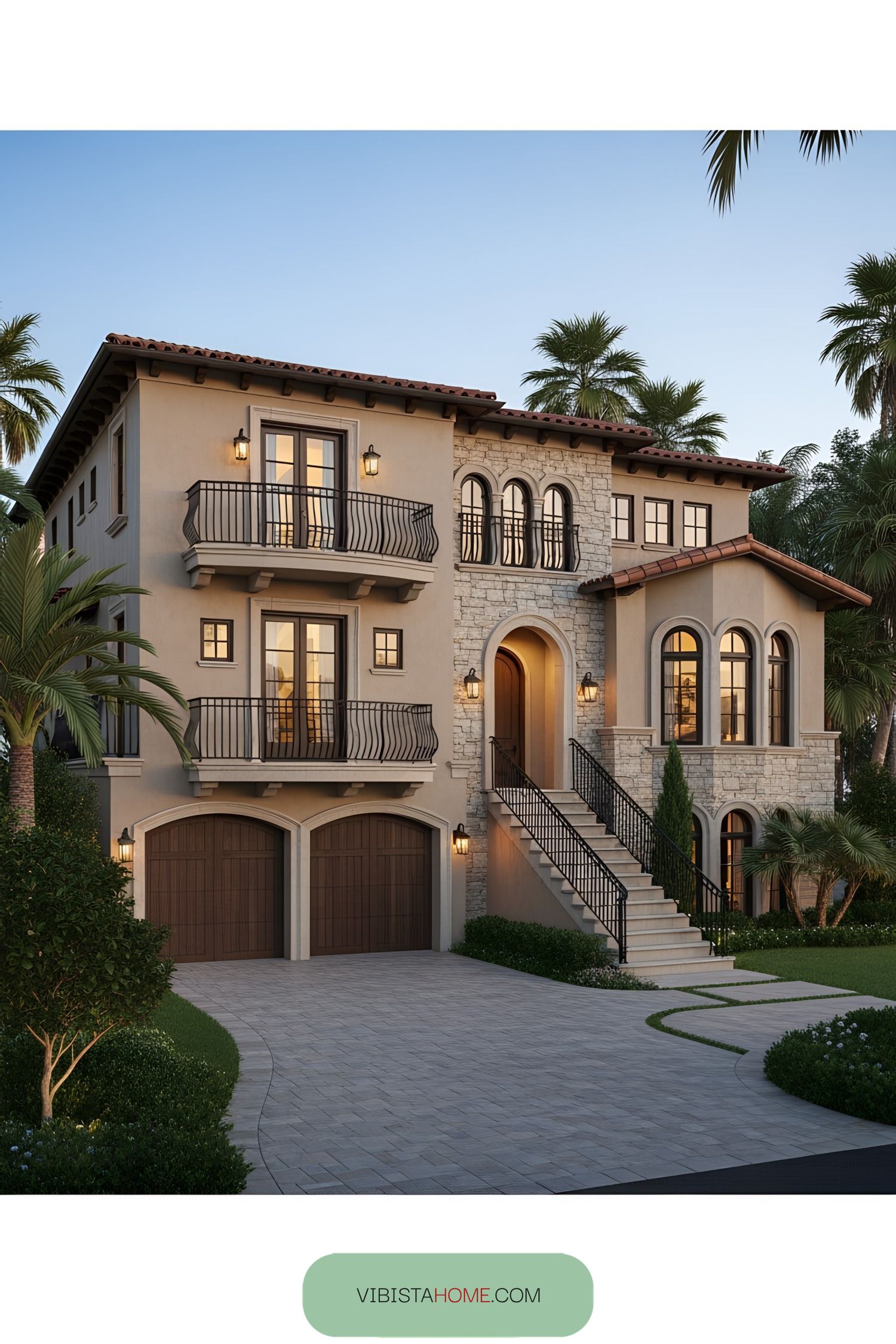 Elegant Tuscan villa with stone facade and charming balconies