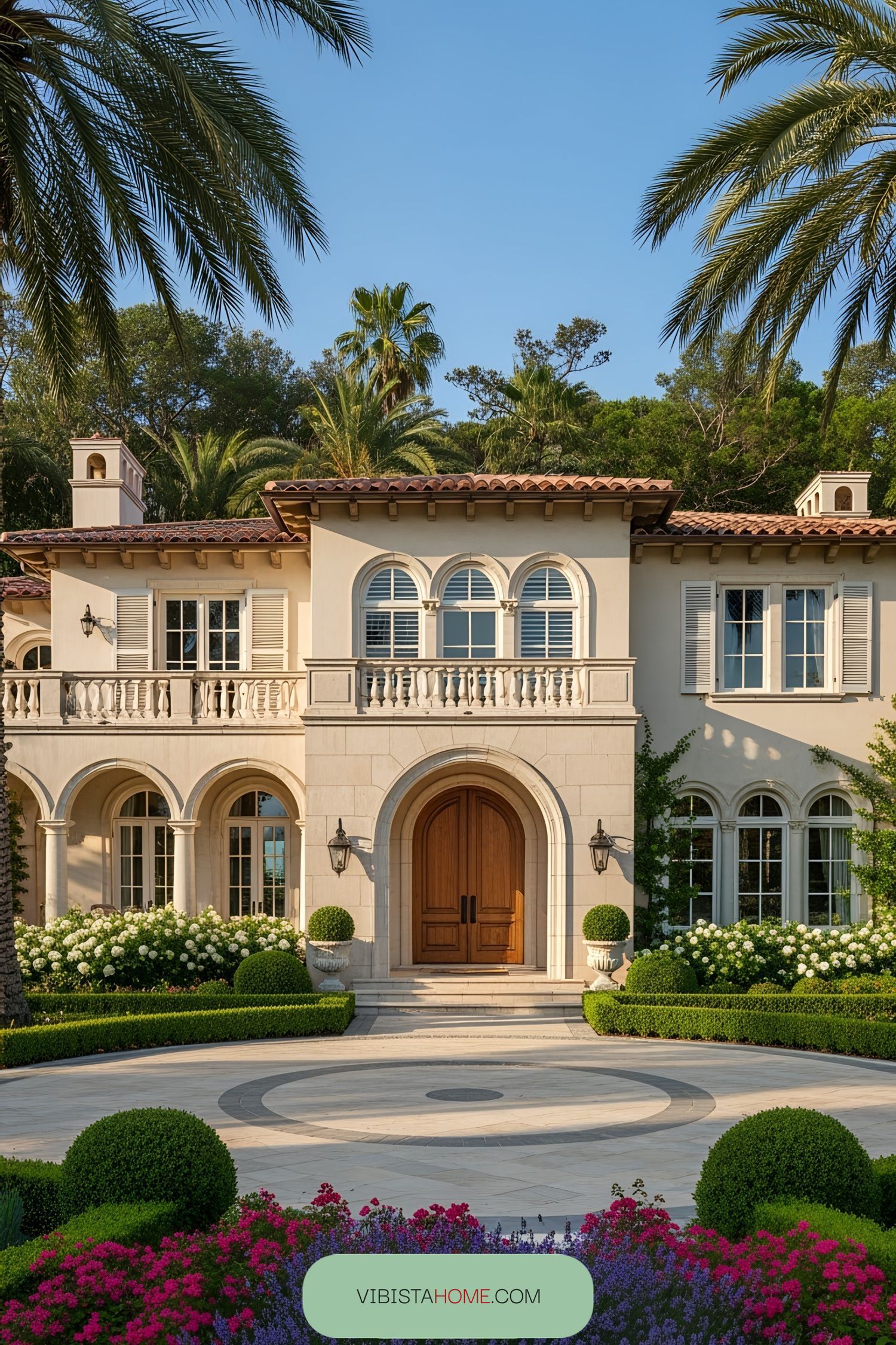 Tuscan villa with elegant arches and lush garden