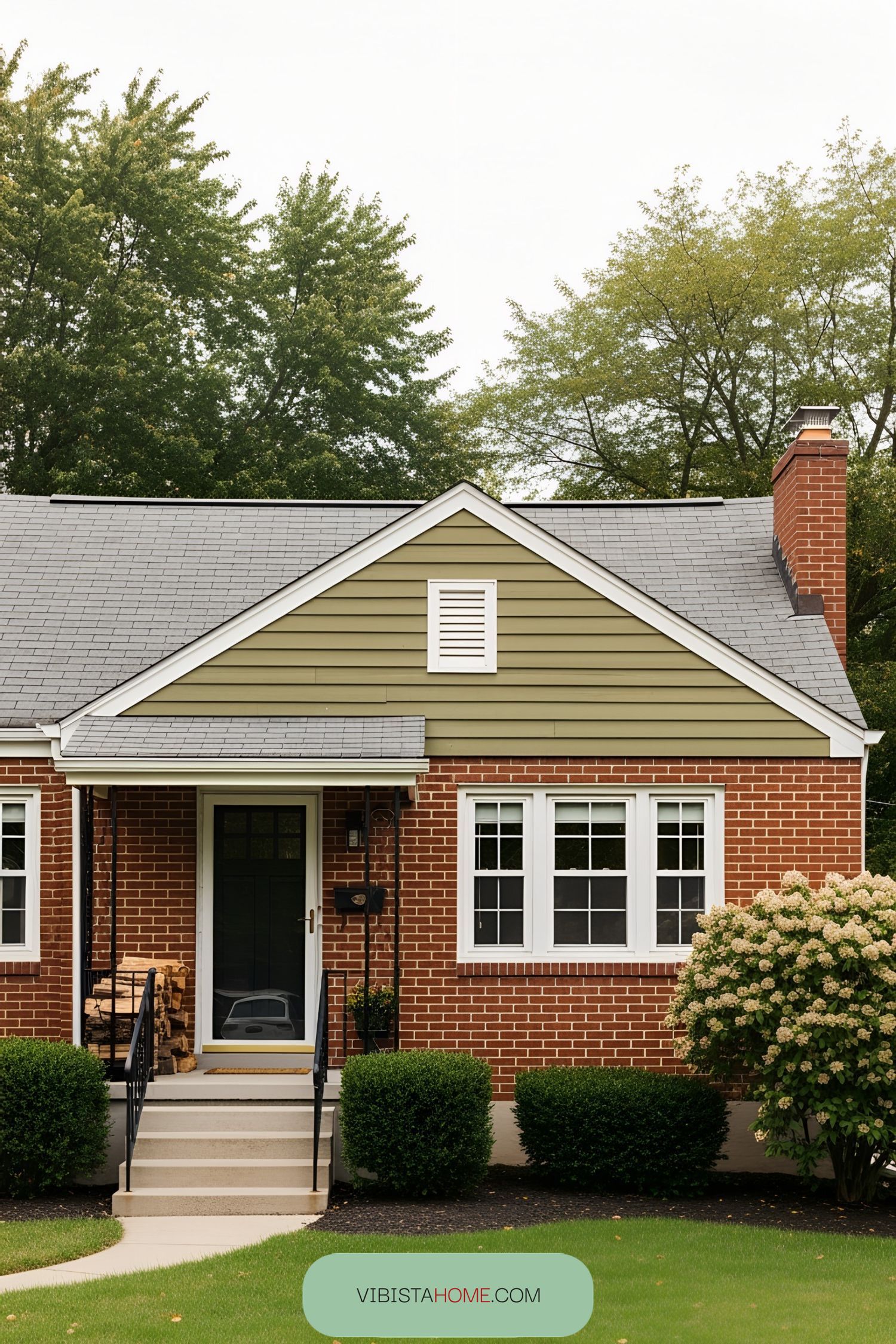 Cozy cottage with a blend of brick and wood siding