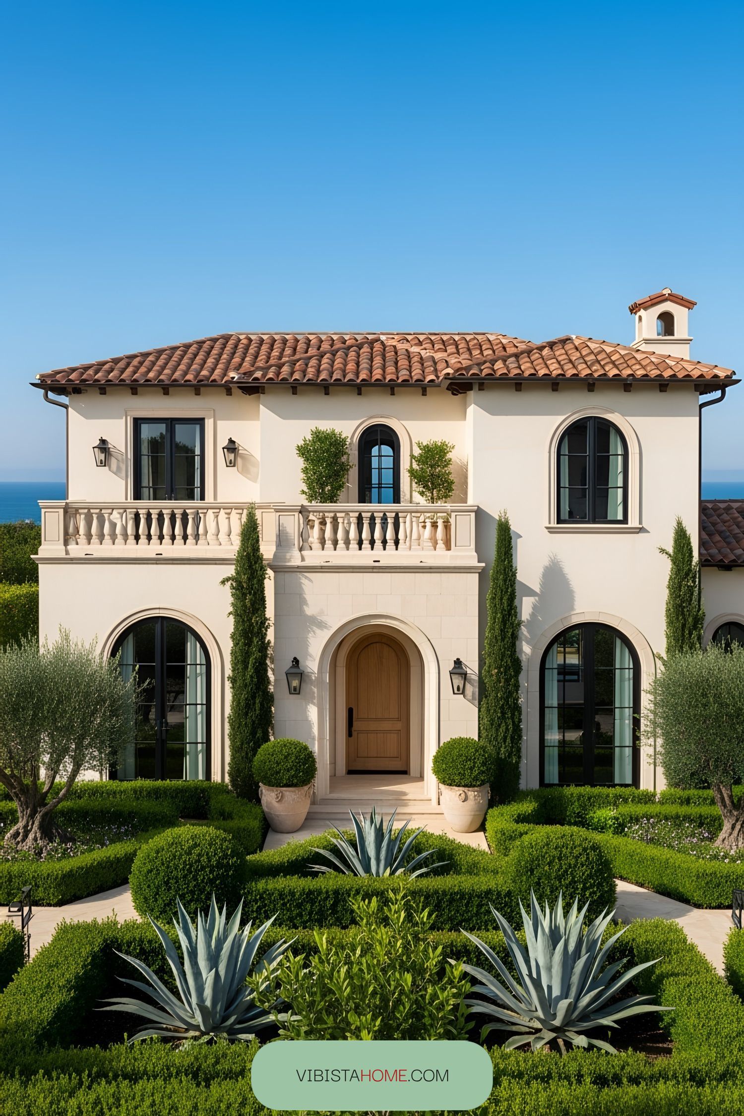 Charming coastal villa with lush landscaping
