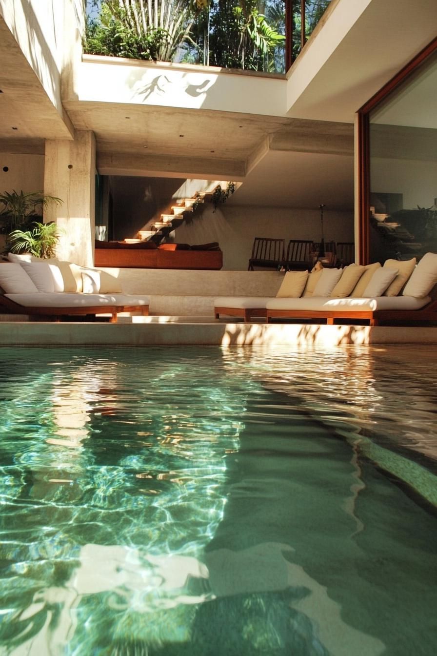 modern house pool with submerged seating