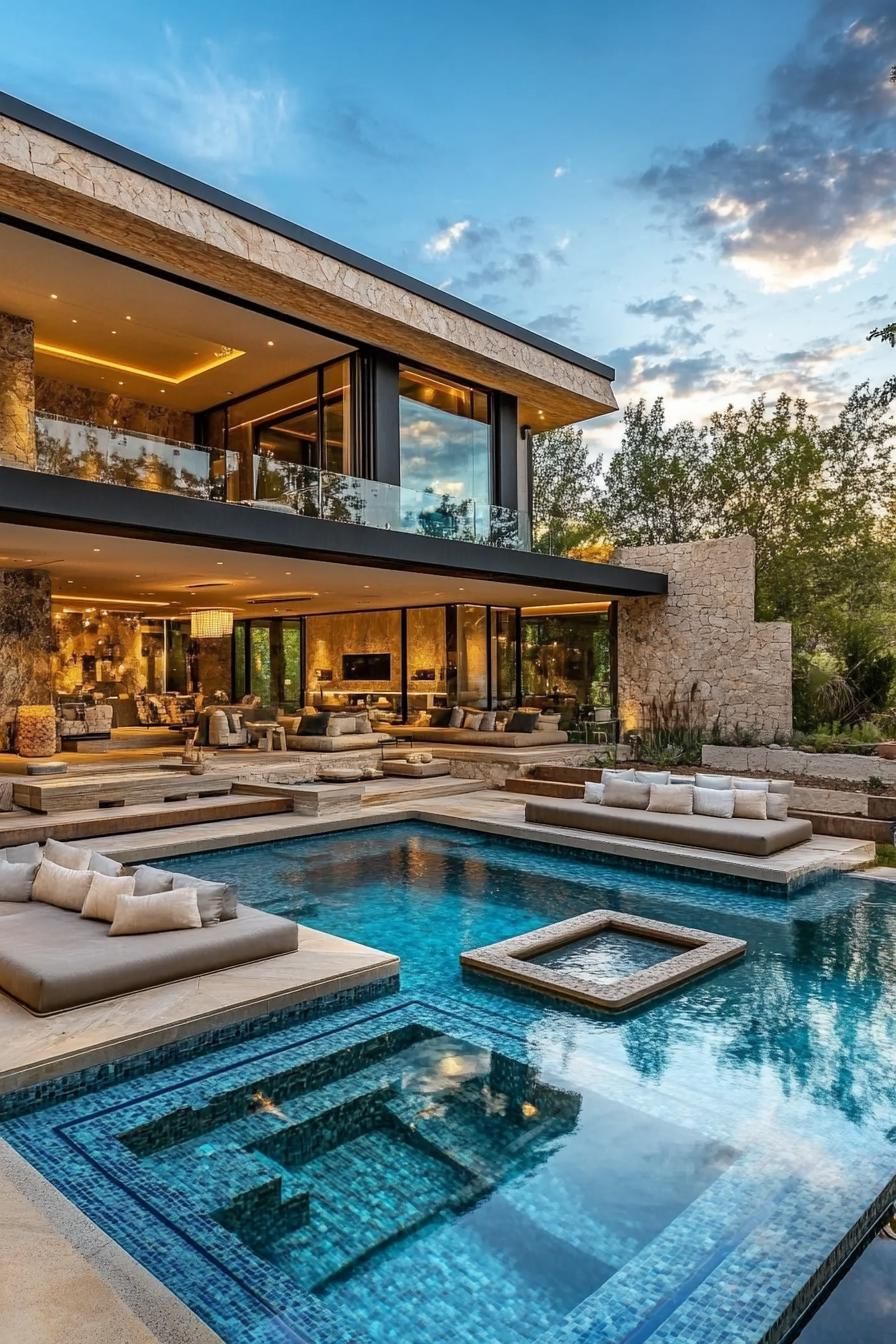 modern house pool with submerged seating 2