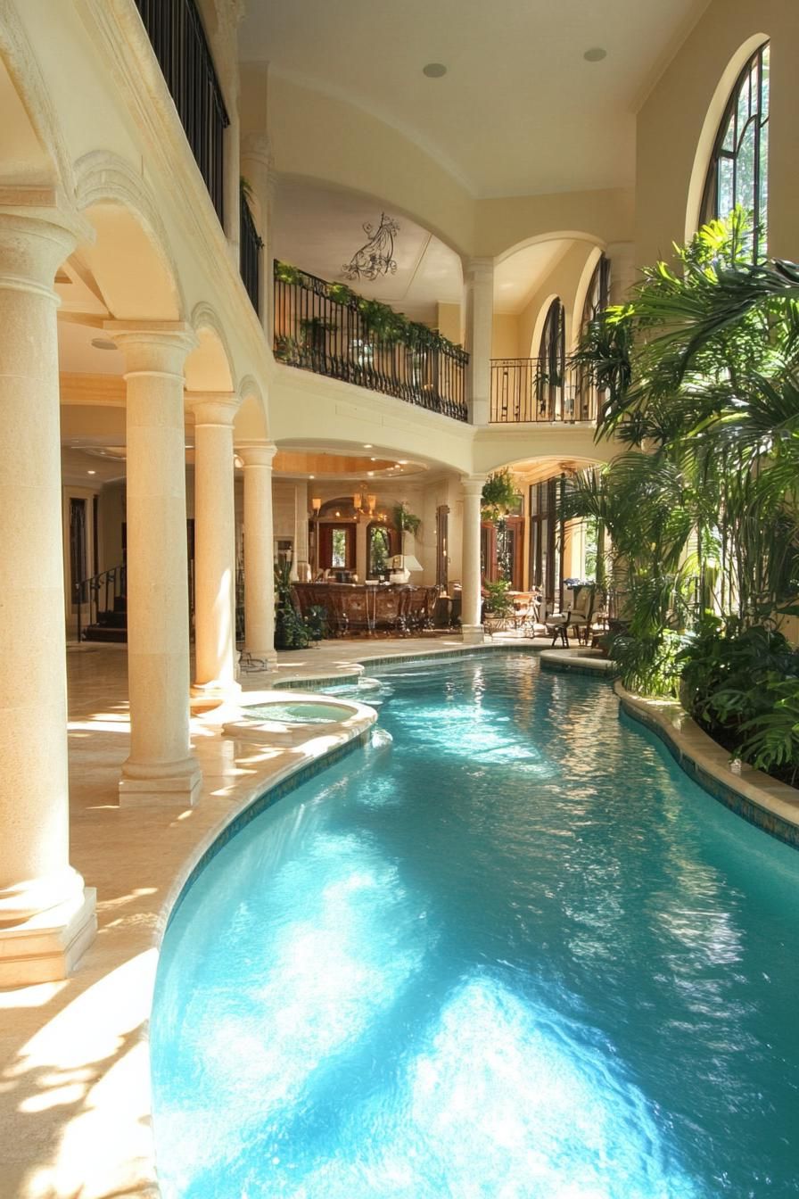 luxury mansion with large pool spanning outdoor and indoor