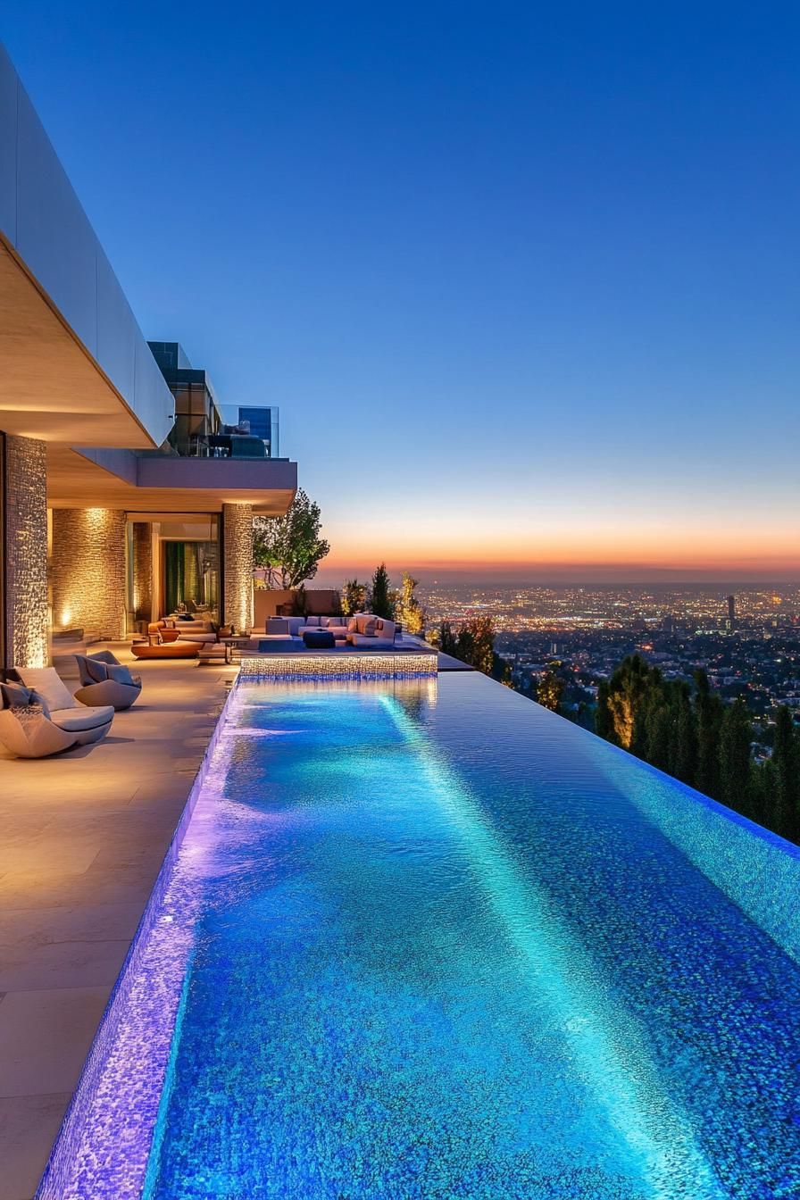 modern mansion geometric pool with stunning city skyline 3