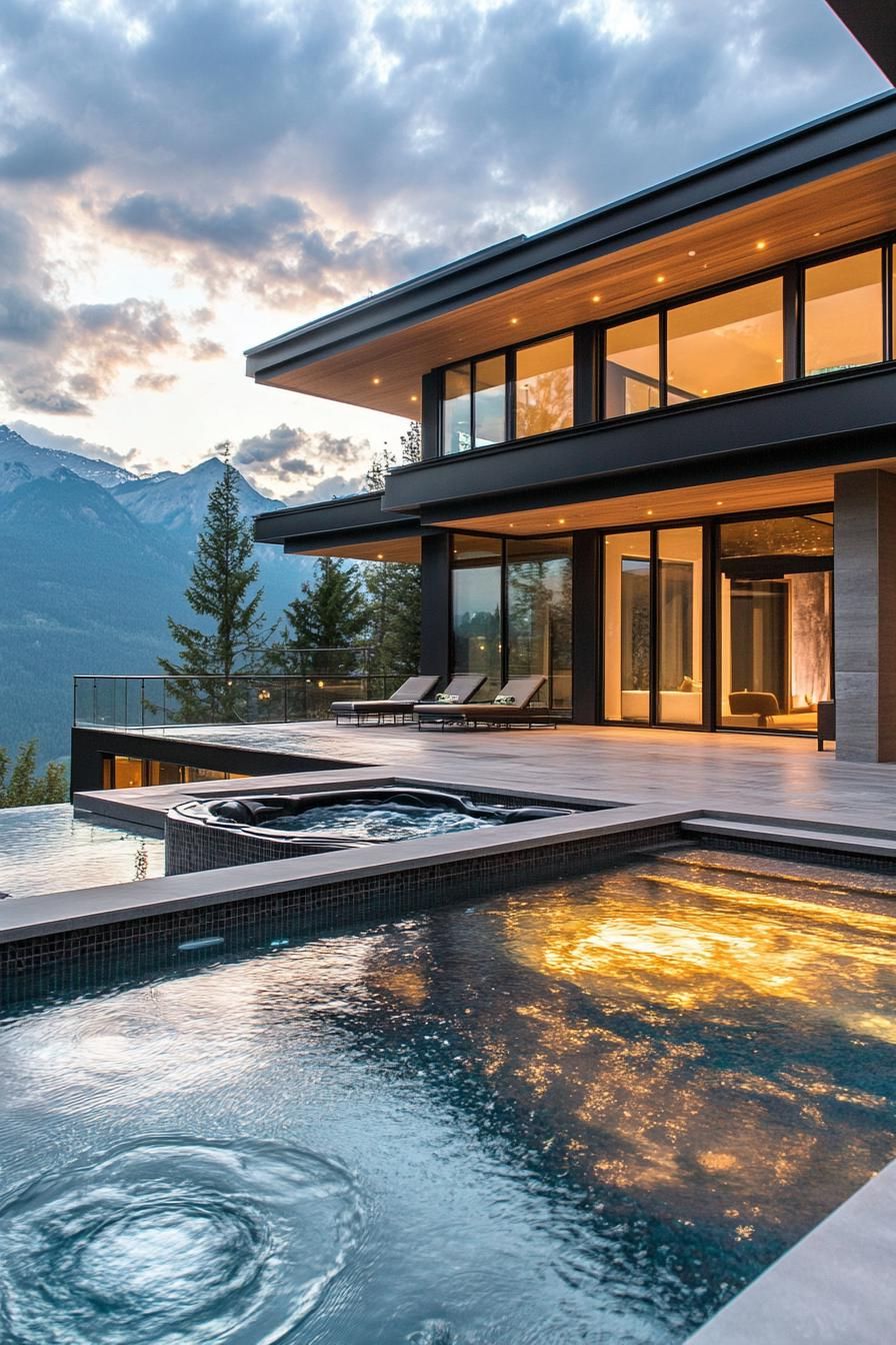 modern mountain home pool with hot tub stunning mountain views 3