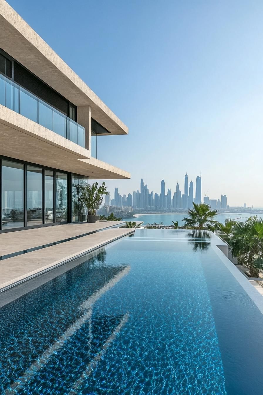modern mansion geometric pool with stunning city skyline 1