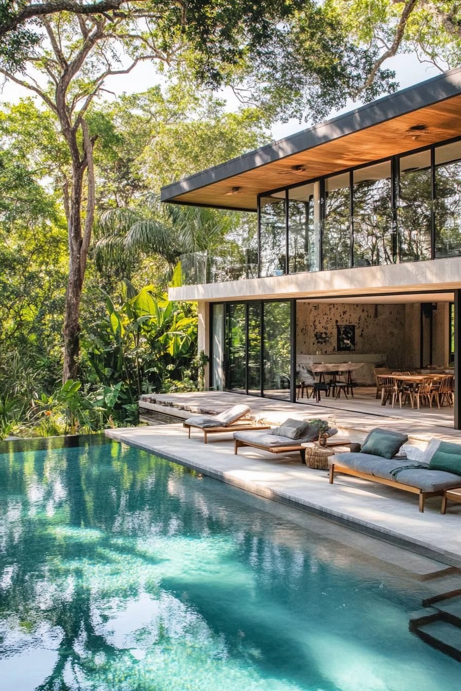 modern forest mansion pool in a lush garden 3