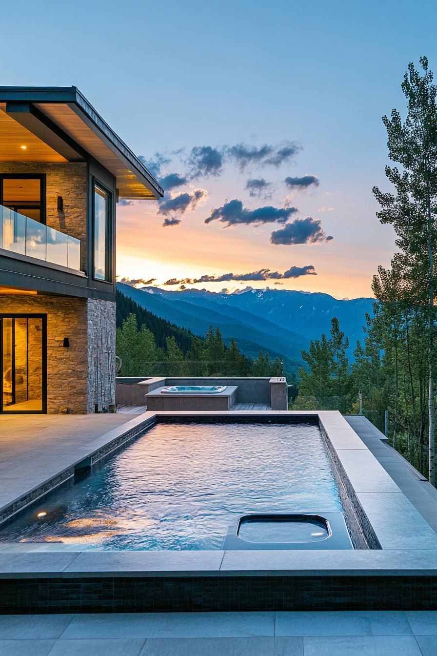 modern mountain home pool with hot tub stunning mountain views