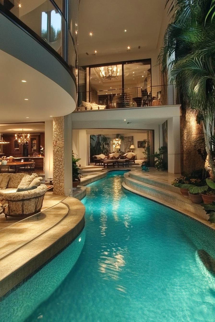 luxury mansion with large pool spanning outdoor and indoor 2