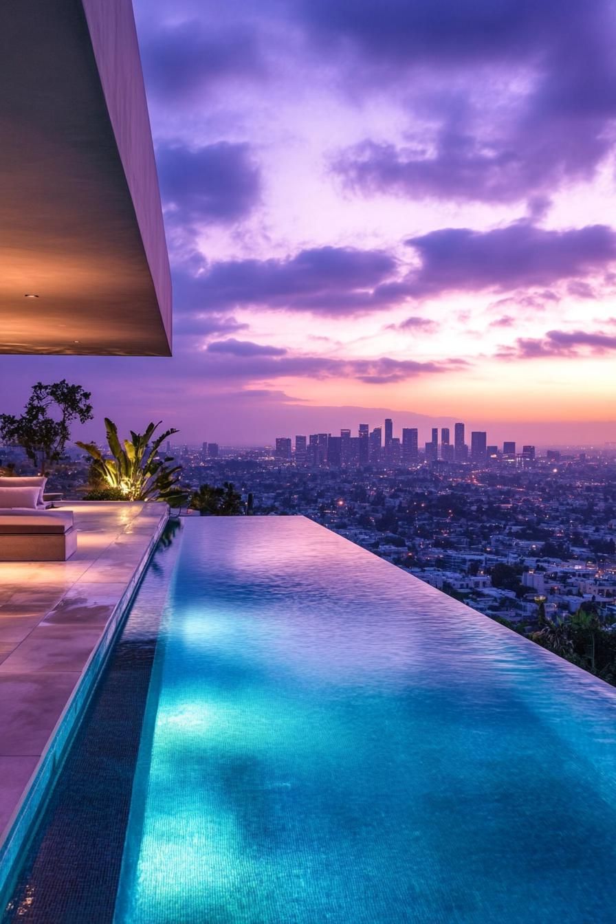 modern mansion pool with stunning city skyline view 3