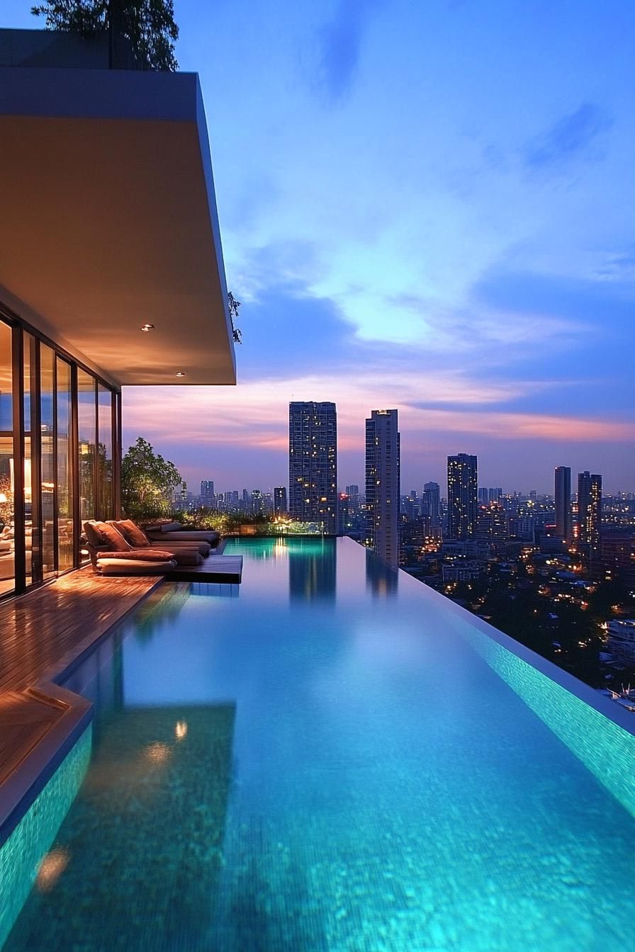 modern mansion pool with stunning city skyline view 2