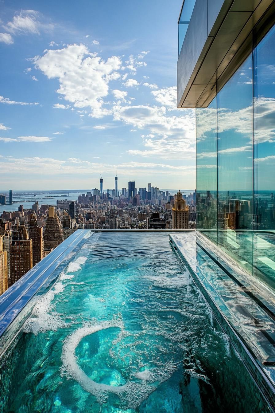 view from rooftop pool with transparent walls overlooking stunning city skyline 2