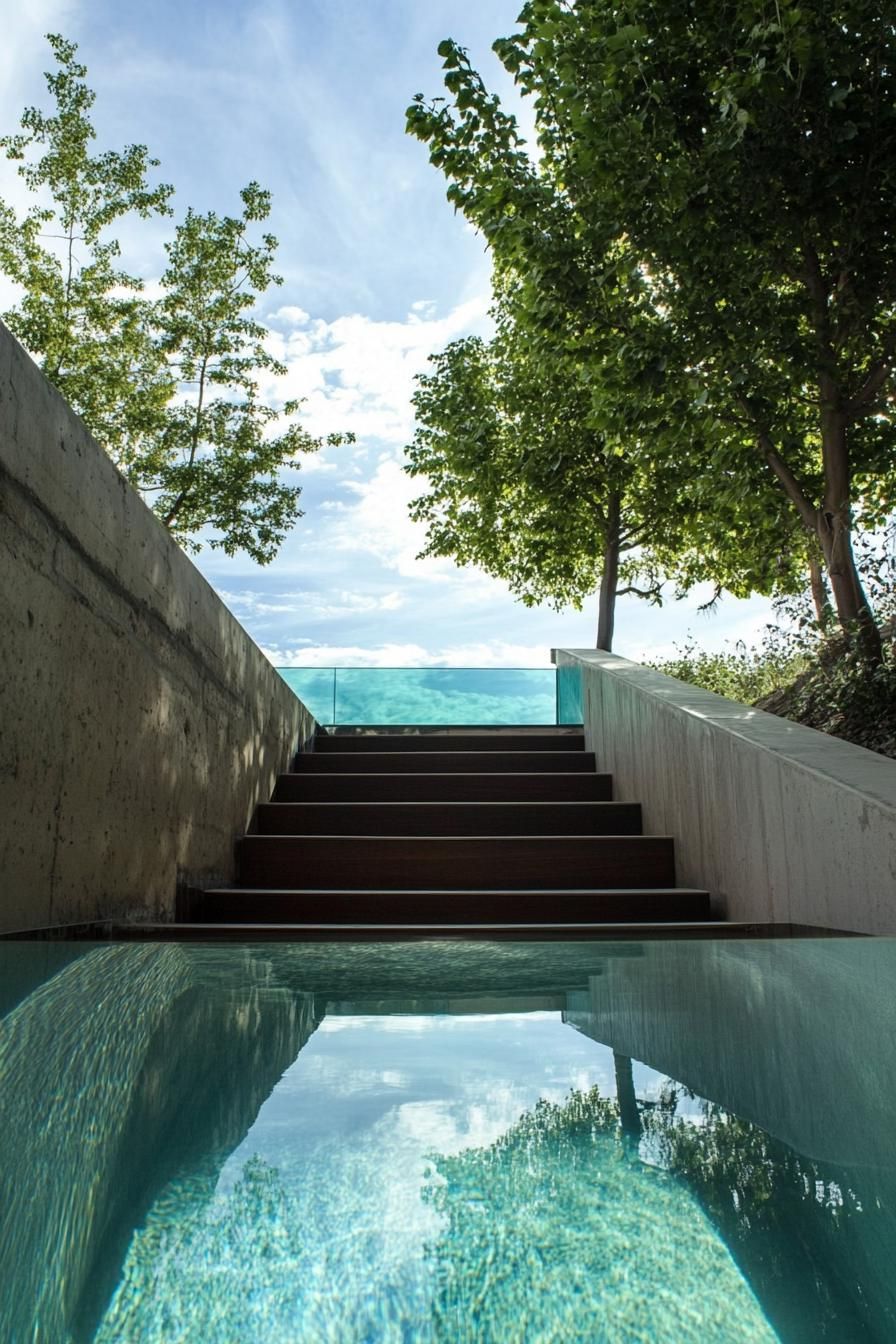 modern hillside house canterleveled pool glass bottom view from underneath 2