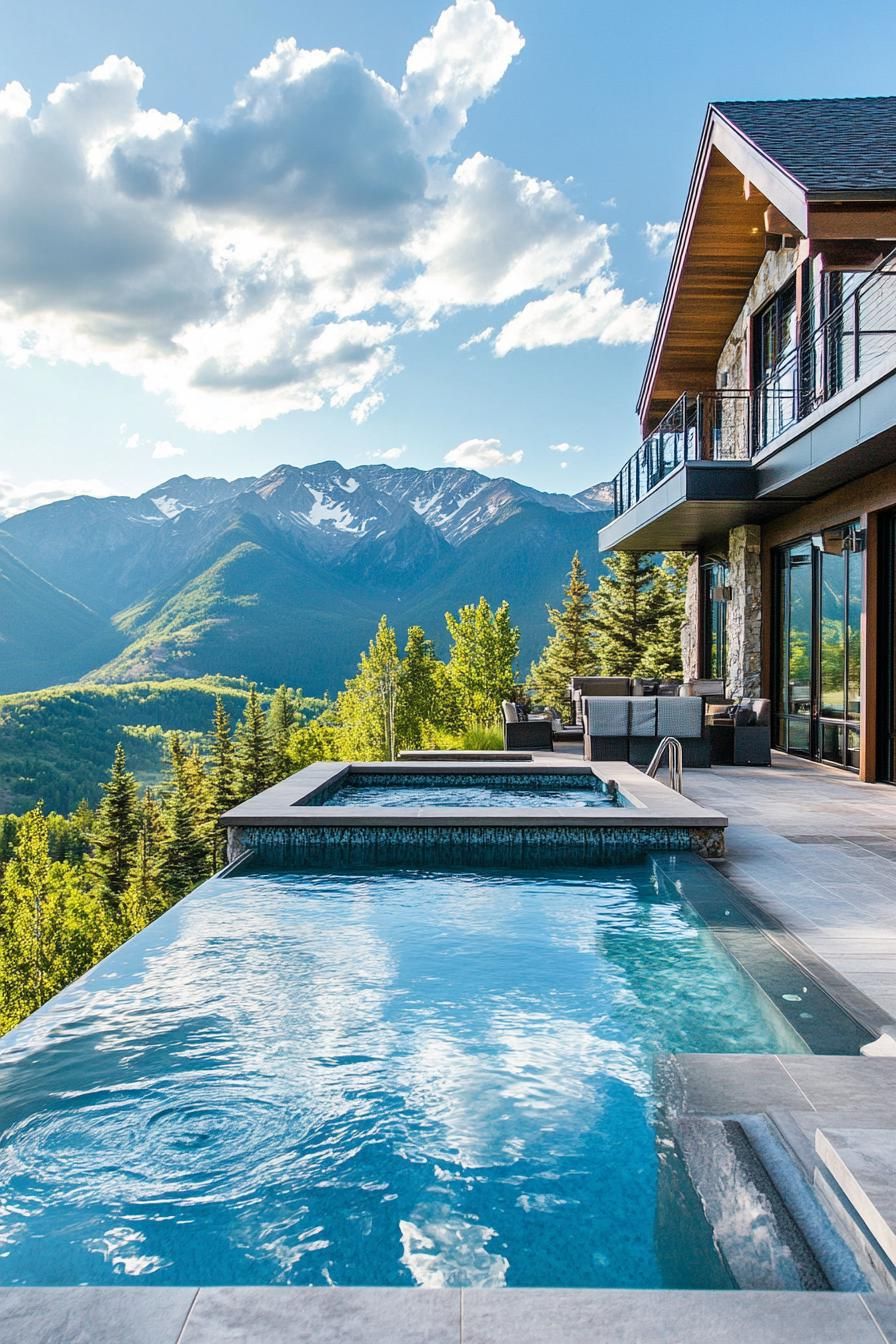 modern mountain home pool with hot tub stunning mountain views 2