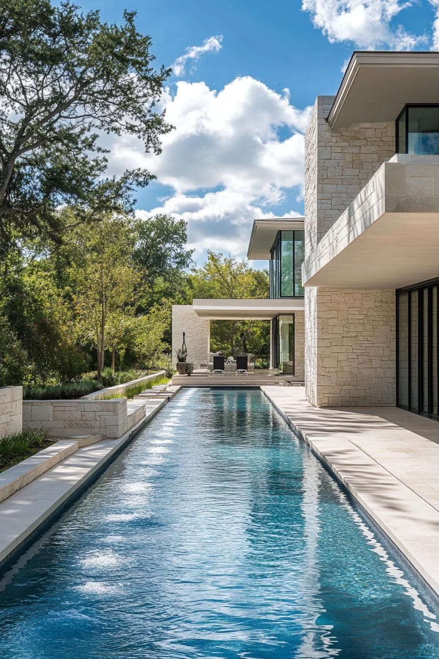 modern mansion lap pool parallel to house facade